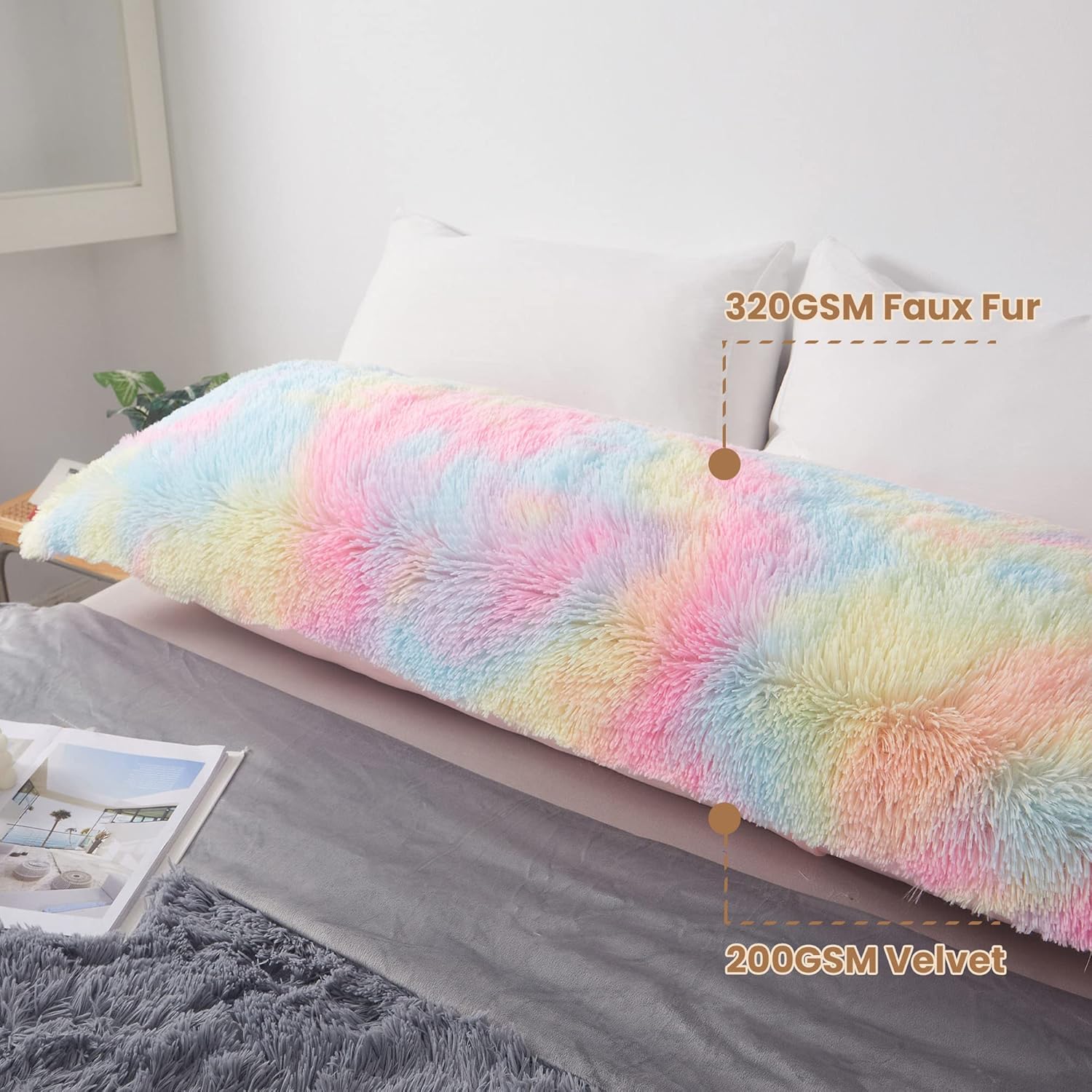 MEGO Rainbow Print Fluffy Body Pillow Cover