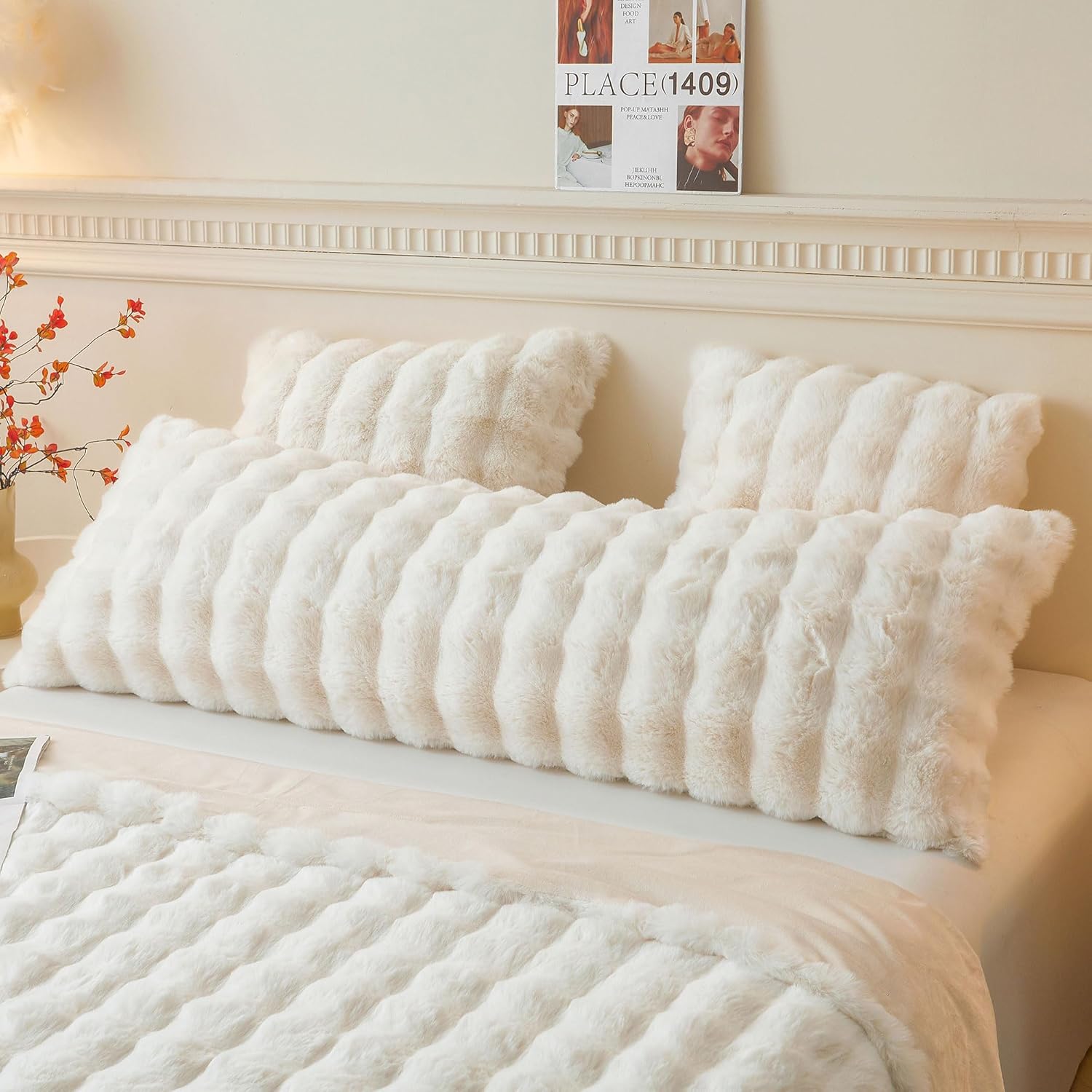 LIFEREVO Fluffy Faux Rabbit Fur Pillow Cover