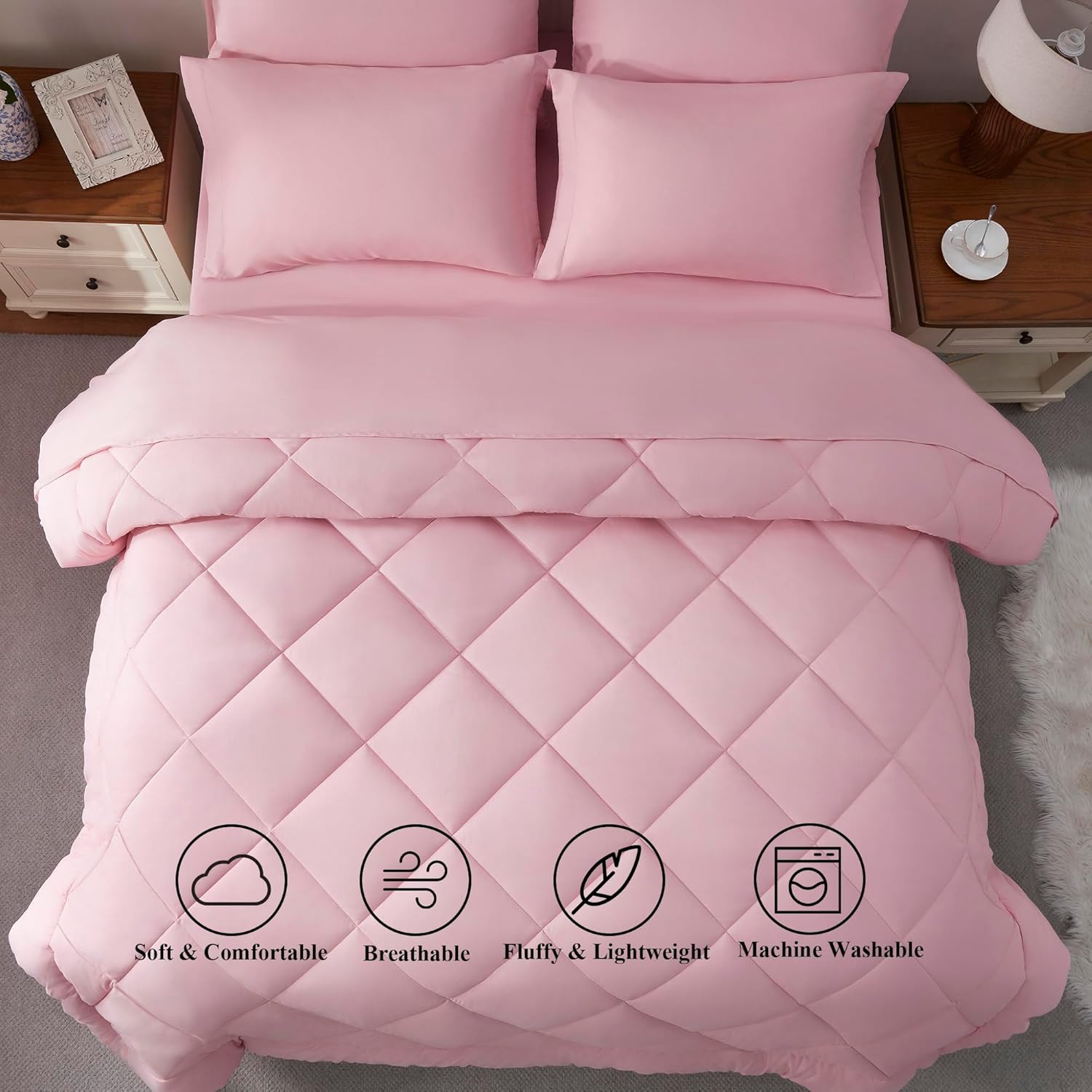 ElNido Queen Blush Pink Queen Comforter Set 7 Pieces