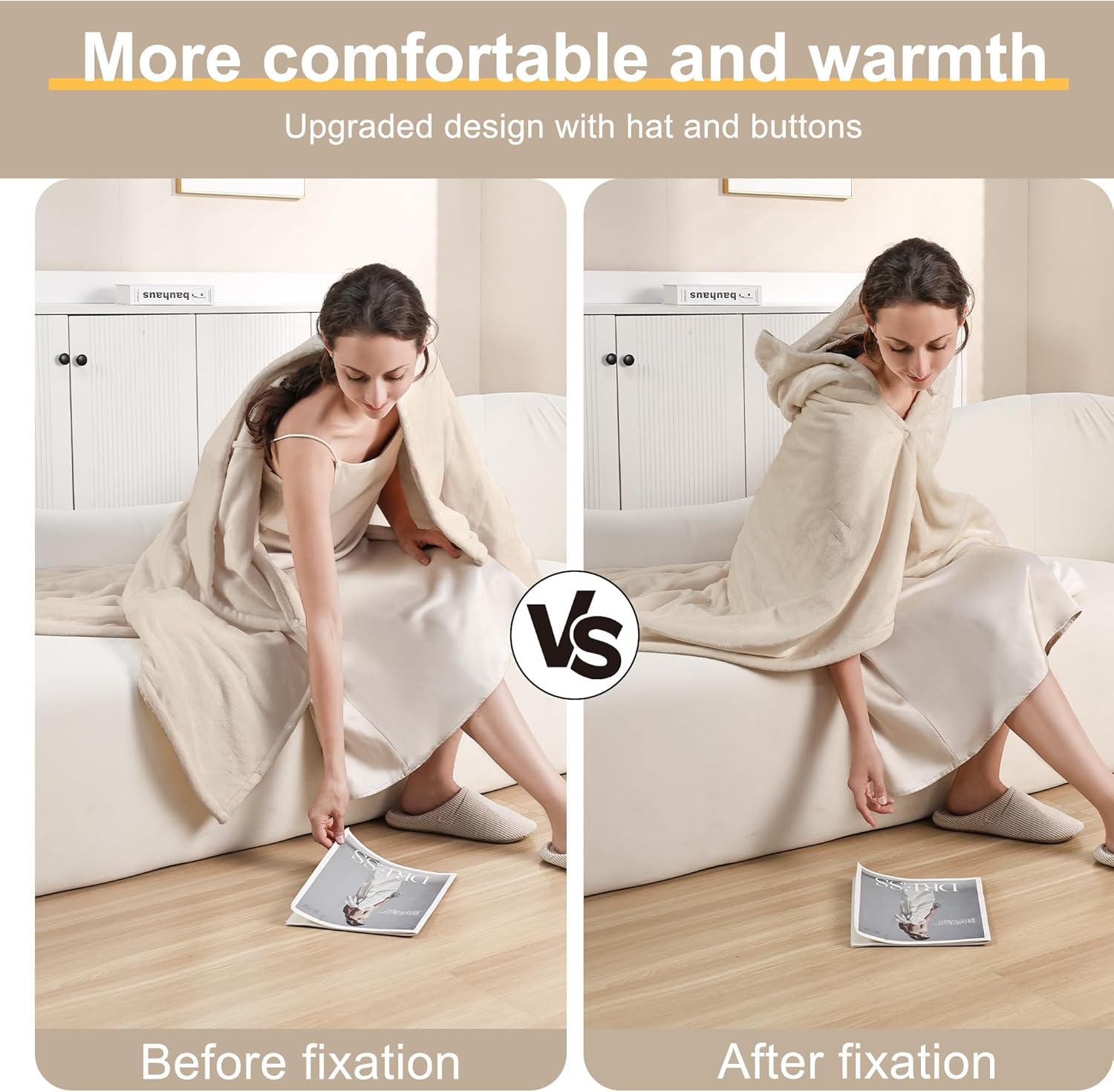 Gintao Heated Blanket Throw with Detachable Hat and Snap Buttons