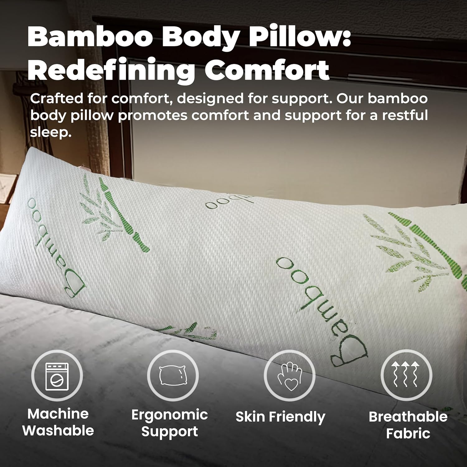 OMEO Bamboo Rayon Body Pillow for Side Sleepers