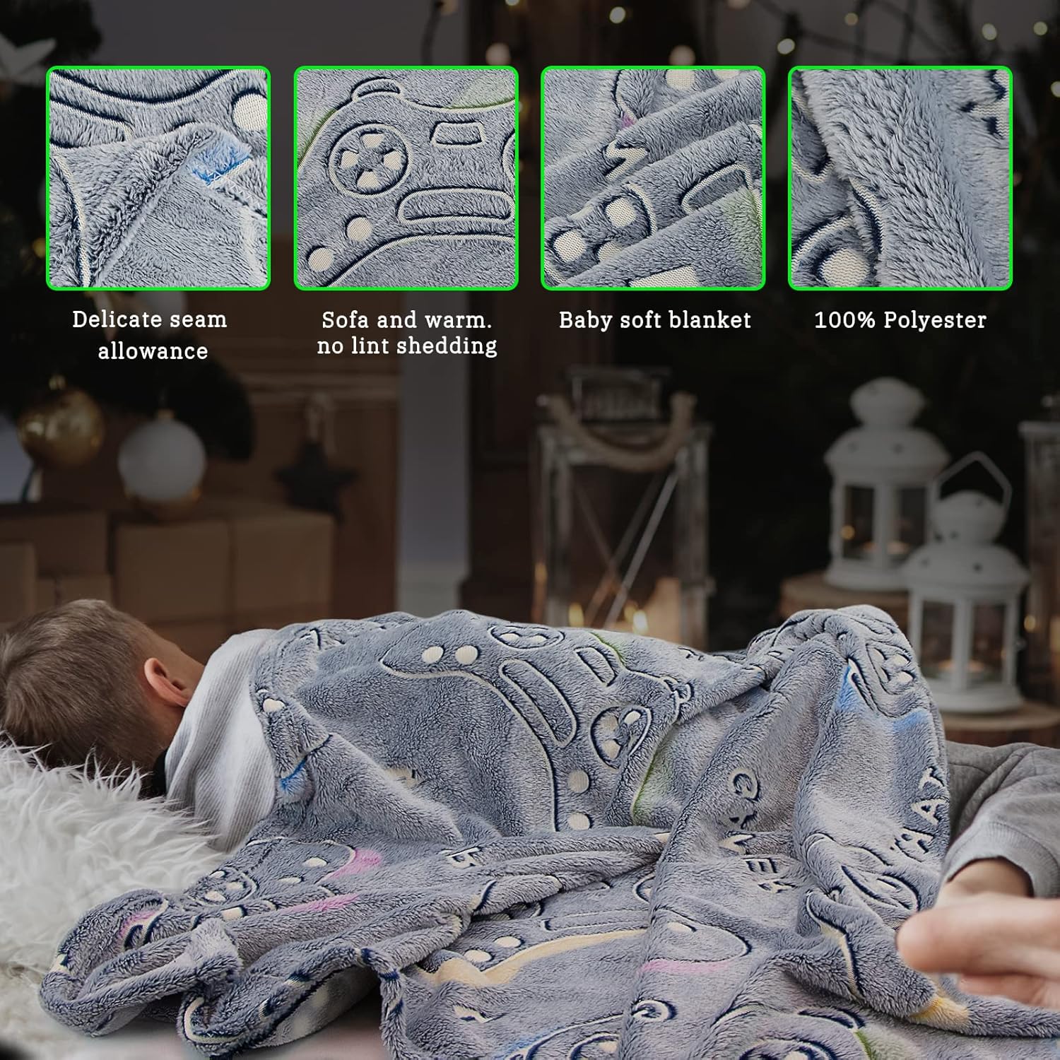 Glow in The Dark Game Controller Throw Blanket for Kids