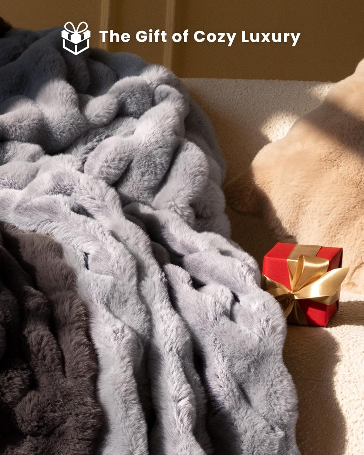 Ultra Soft Cozy Faux Fur Throw Blanket - 50x60 Inches Light Grey