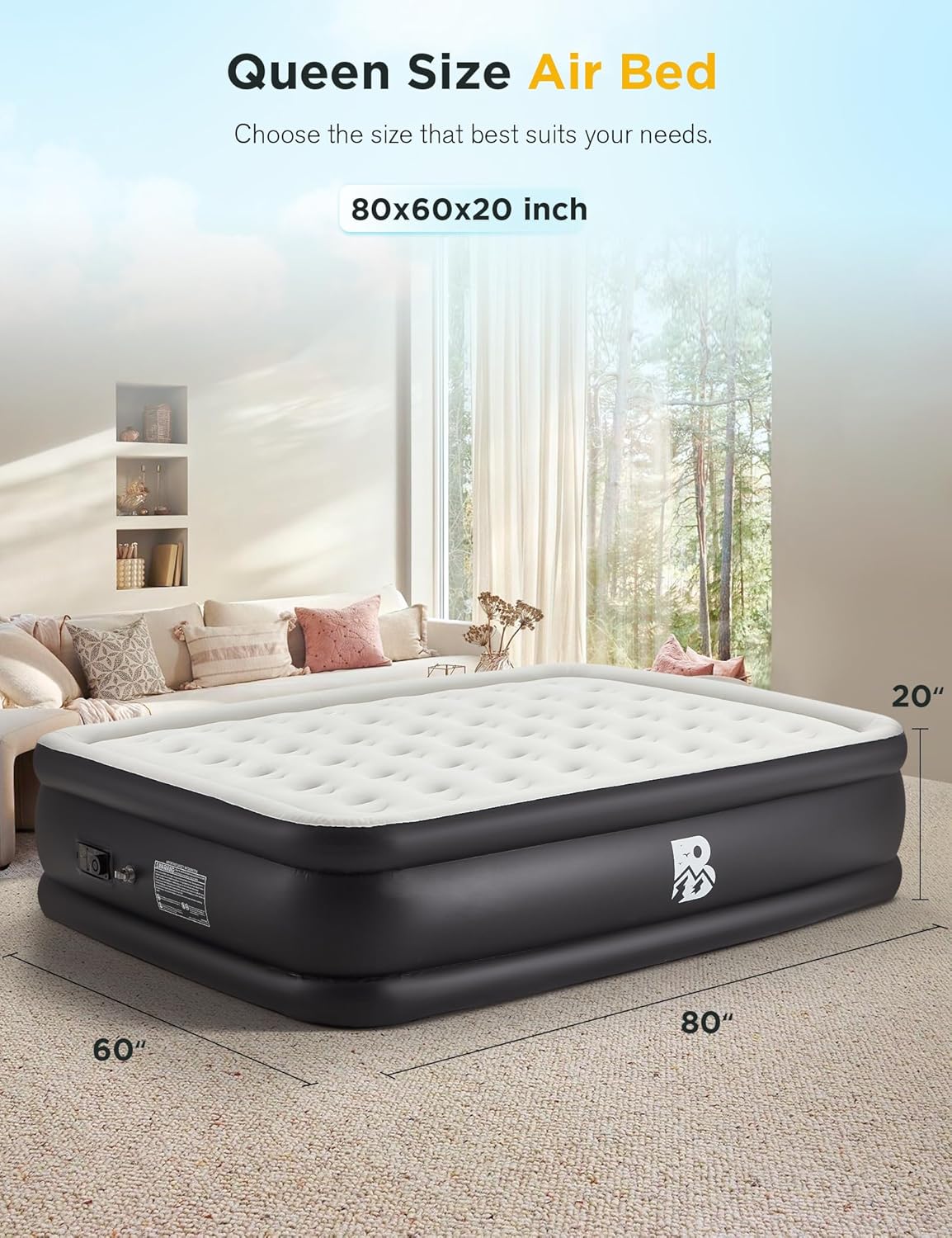 BUPPLEE 20 Queen Air Mattress with Built-in Pump - 600 lbs Support