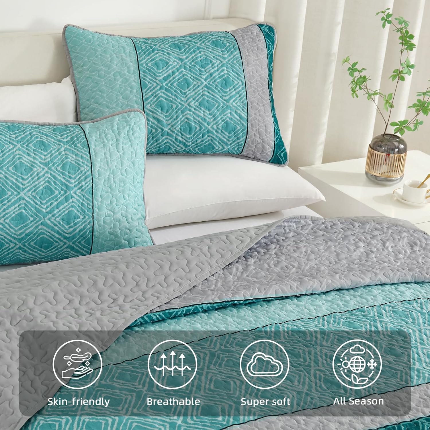 Cottolester Teal Quilt Set Queen Size 1