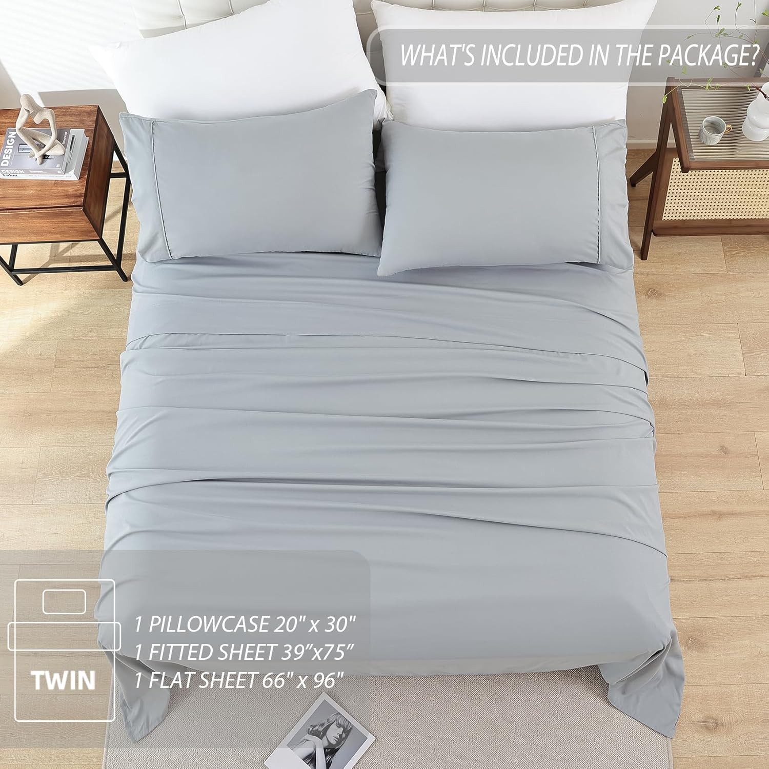 Whitney Home Textile Twin Sheet Set - Luxury Soft Grey
