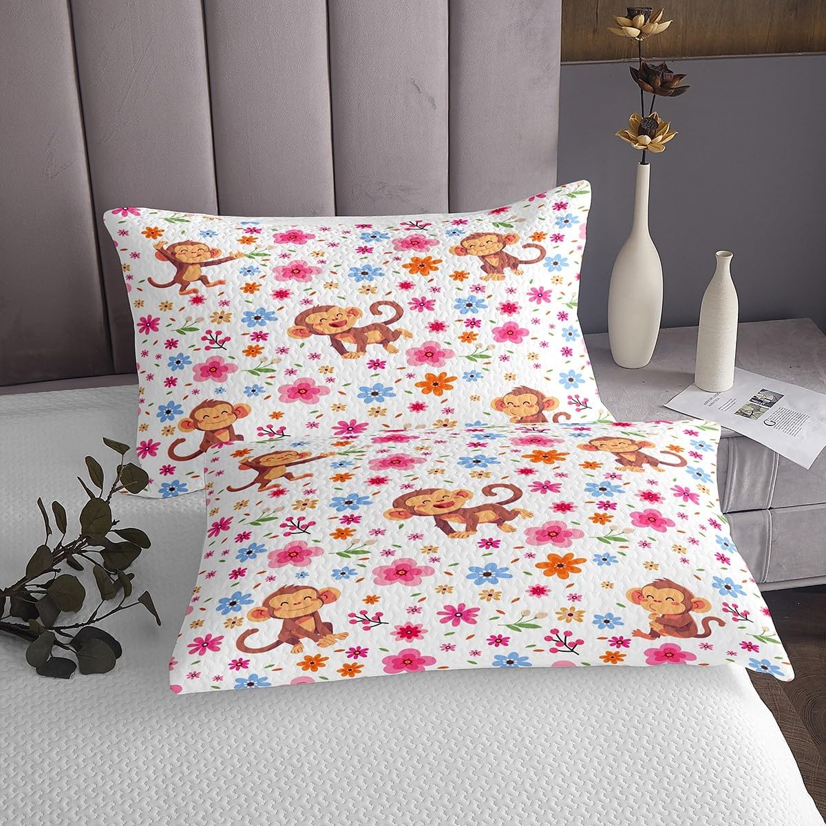 Erosebridal Cartoon Monkey Queen Quilt Set 1