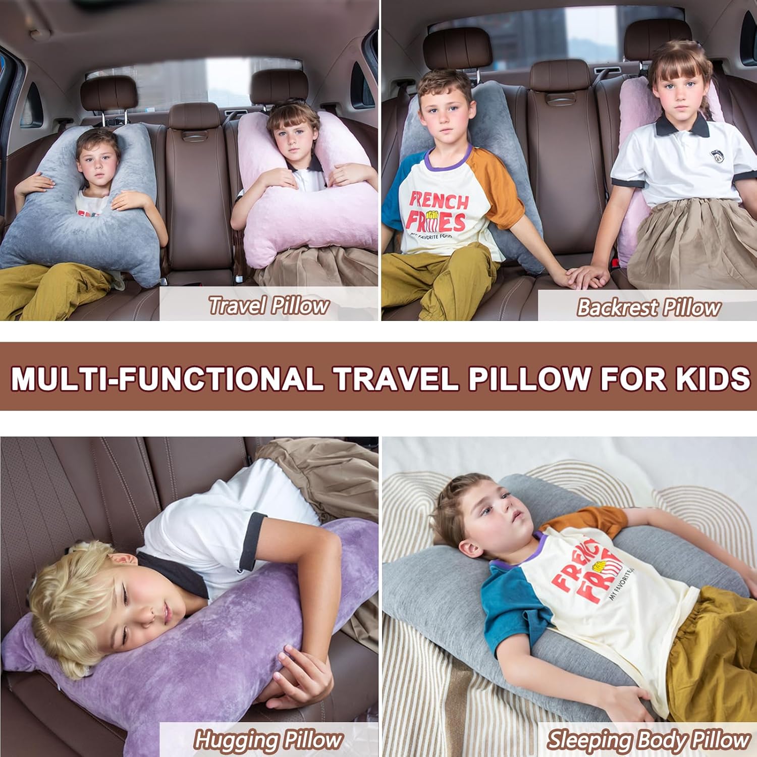 Kids Car Pillow with Memory Foam and Cat-Ear Design