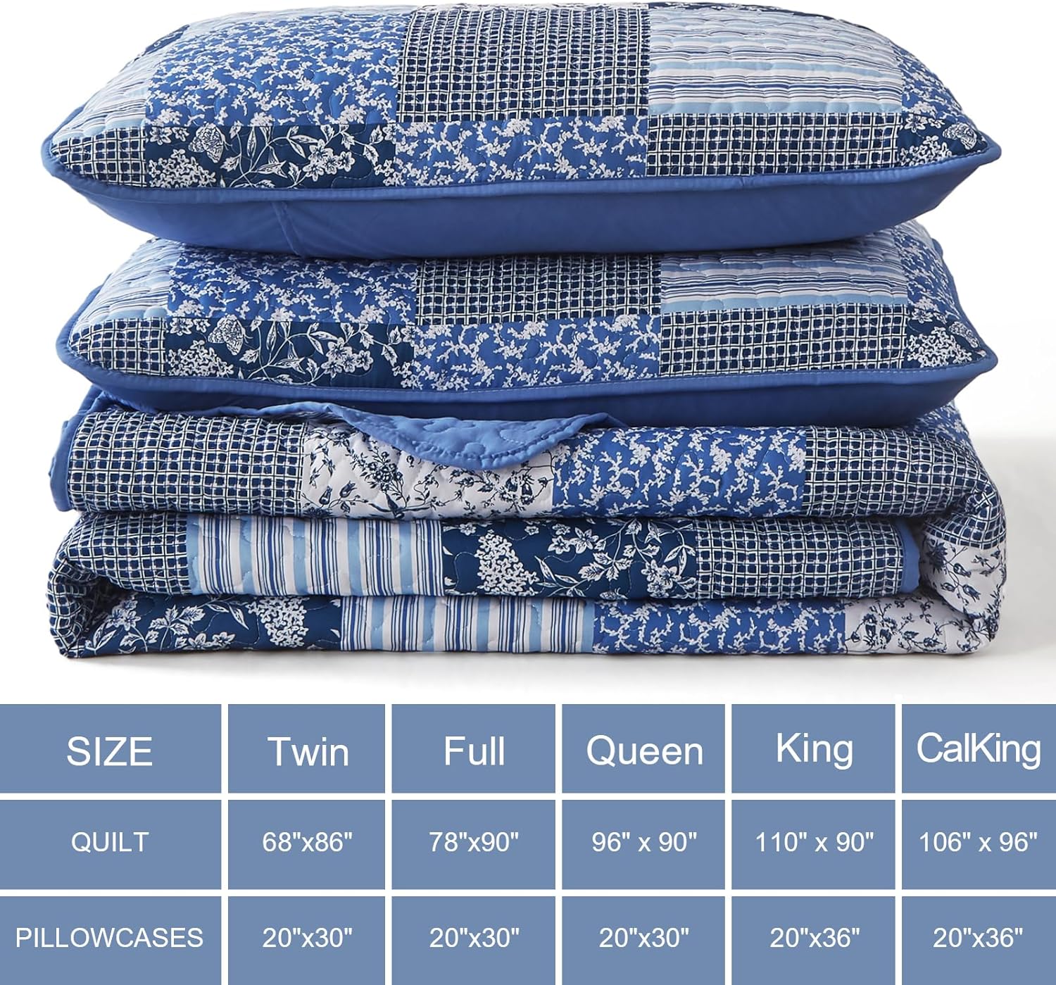 Mybedsoul Blue Plaid Quilt Set California King