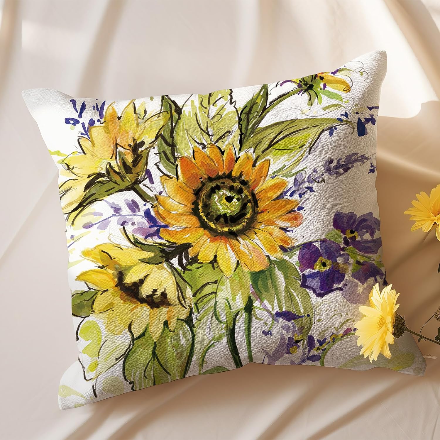Kamiilah Sunflower Pillow Covers 2 Pack 18x18 Inch