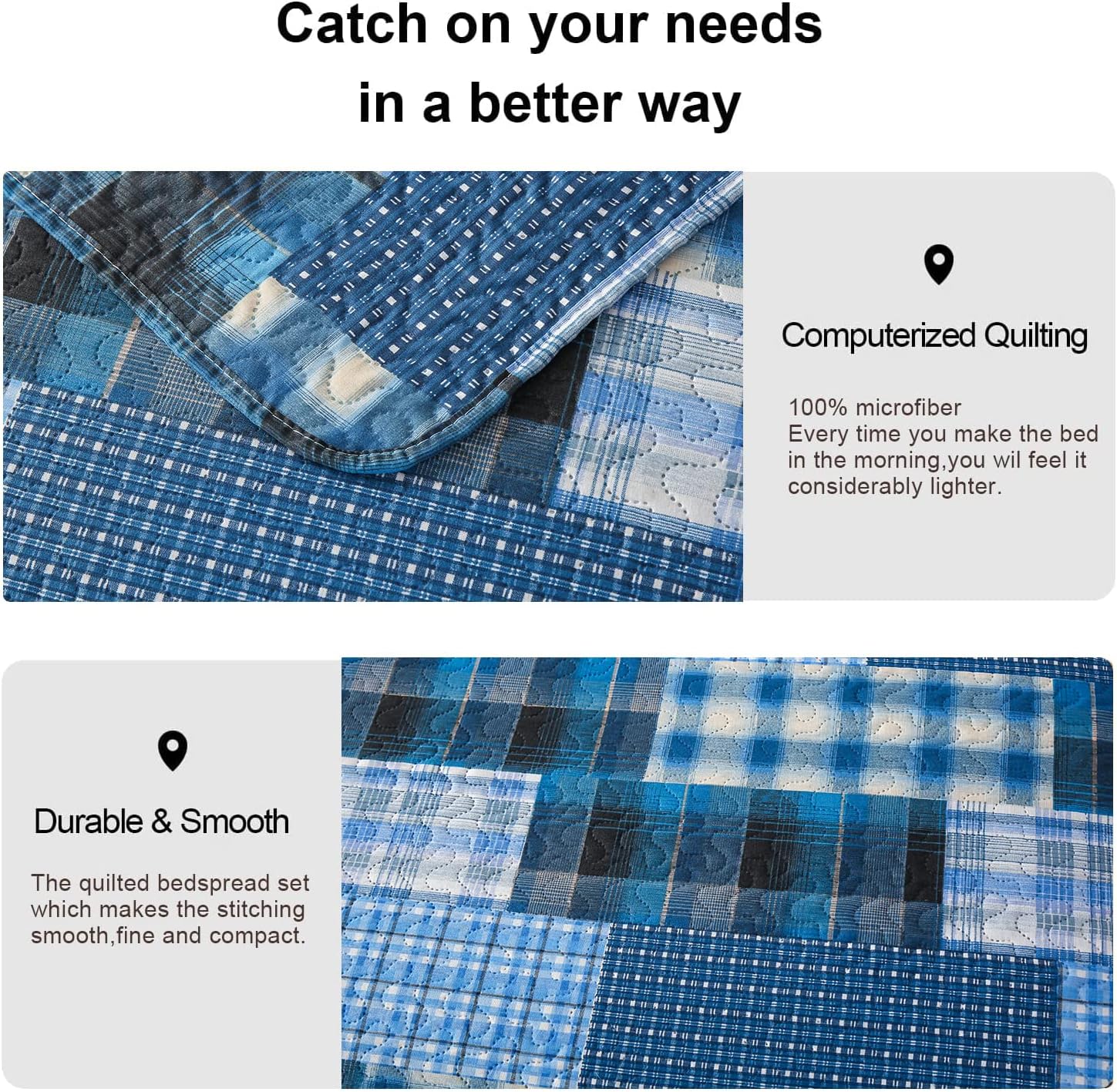 Jessy Home Queen Size Plaid Patchwork Quilt Set