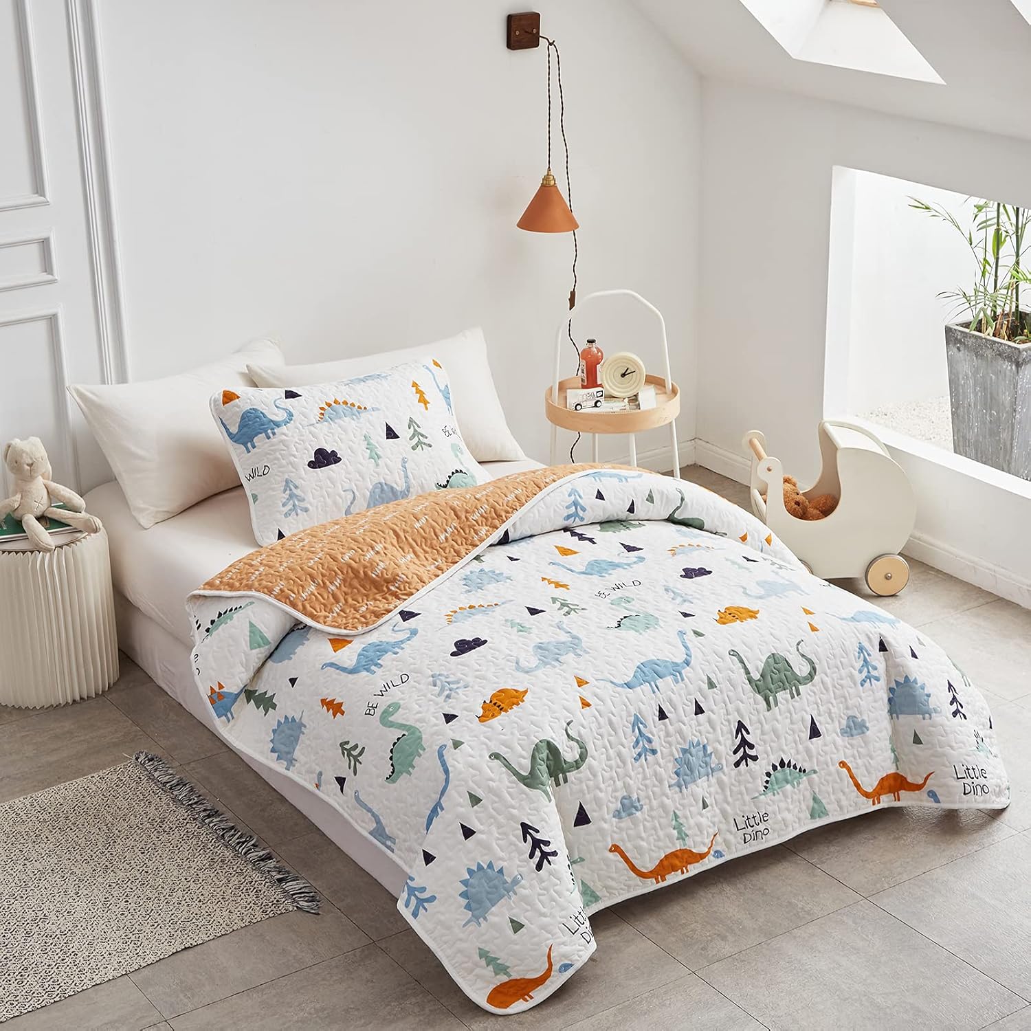 Joyreap 2-Piece Cotton Quilt Set Twin Dinosaur Reversible Design