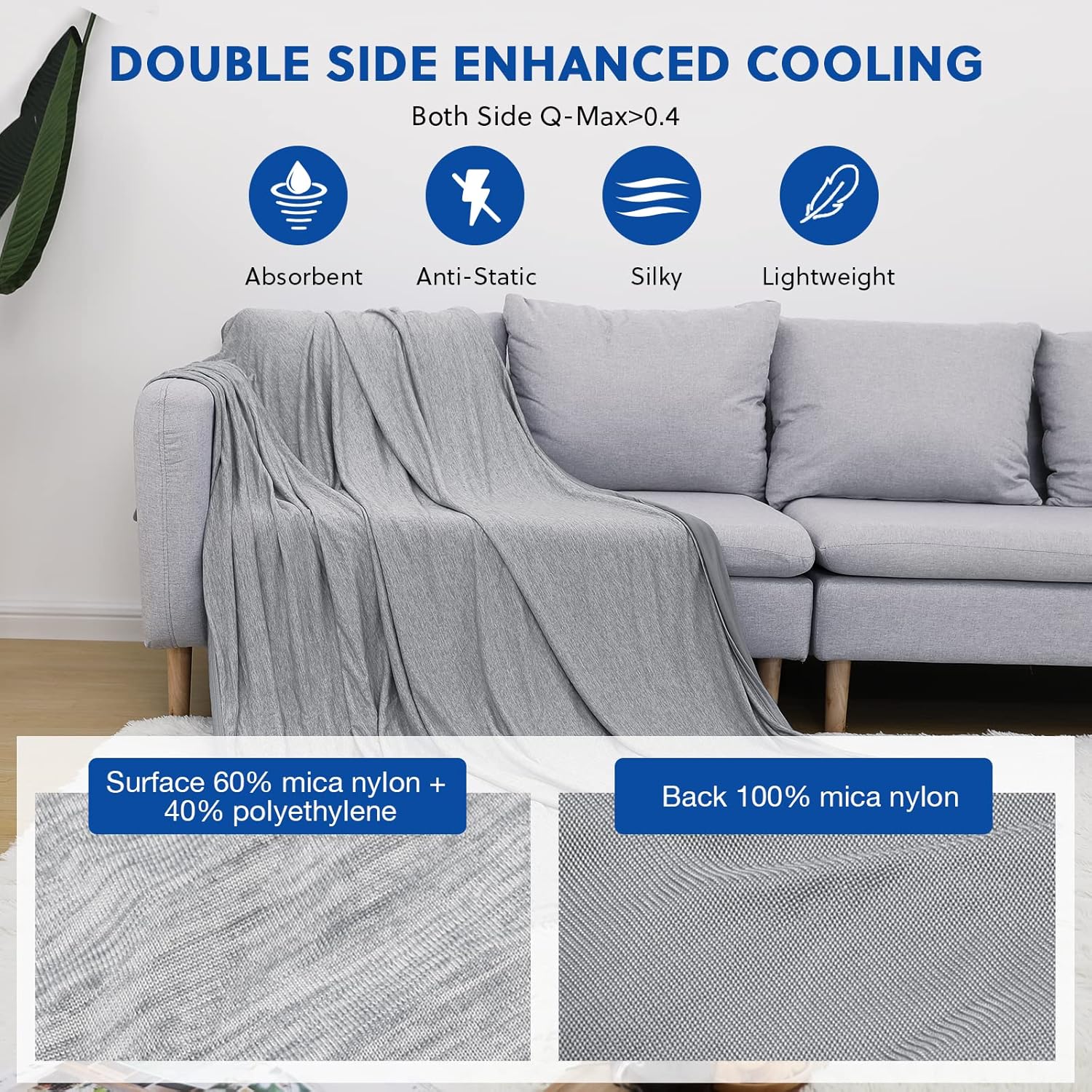 HOMFINE Cooling Blanket for Hot Sleepers - 60x80 inches Grey