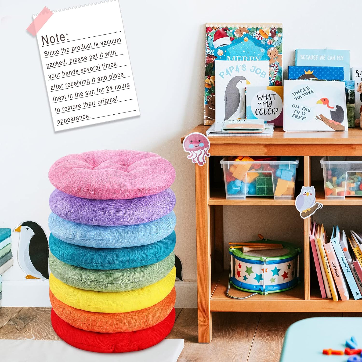 Fumete 8 Pcs 16 Inch Round Floor Cushions for Kids