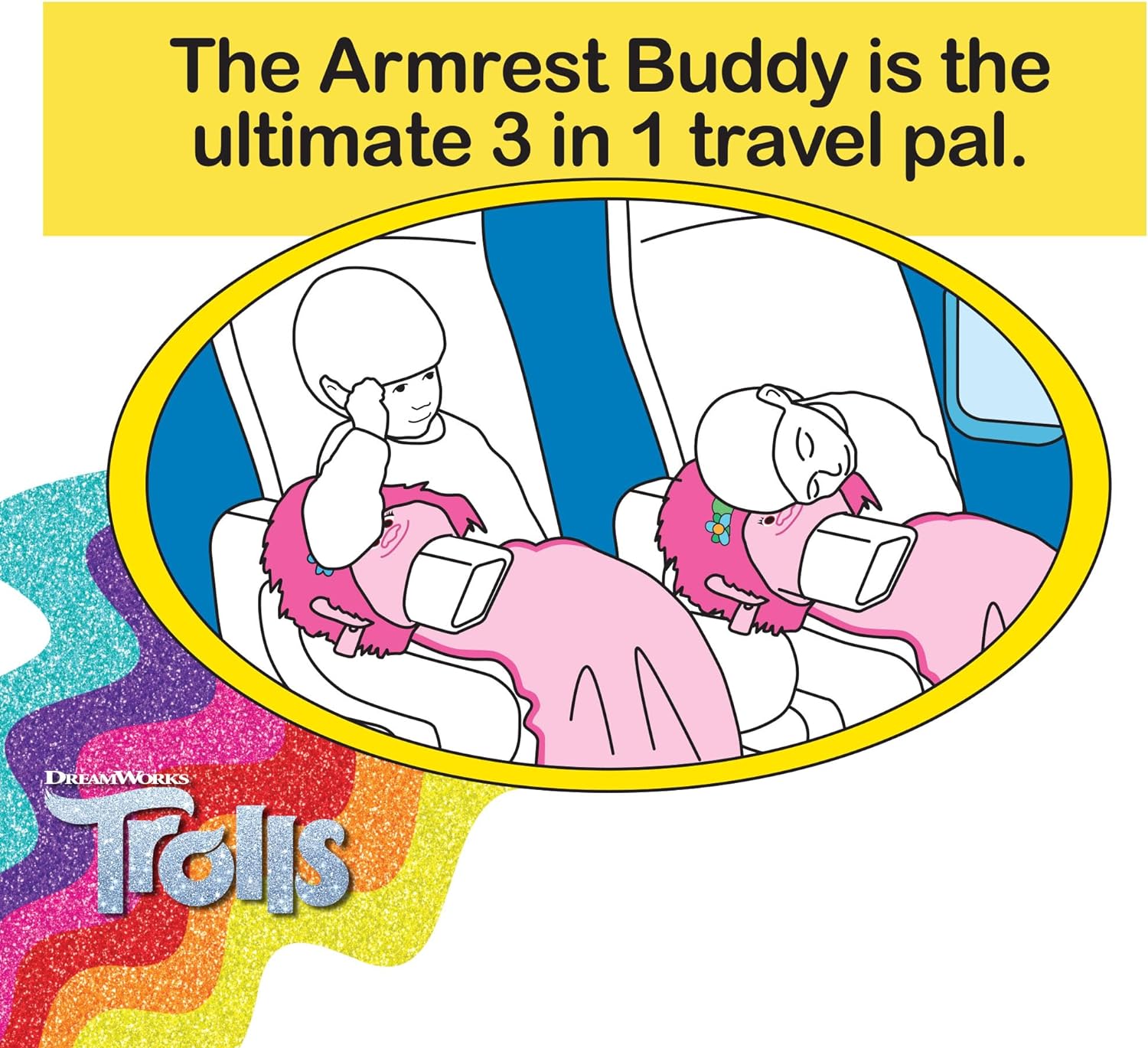 DREAMWORKS TROLLS Armrest Buddy Travel Pillow with Blanket - Queen Poppy 13