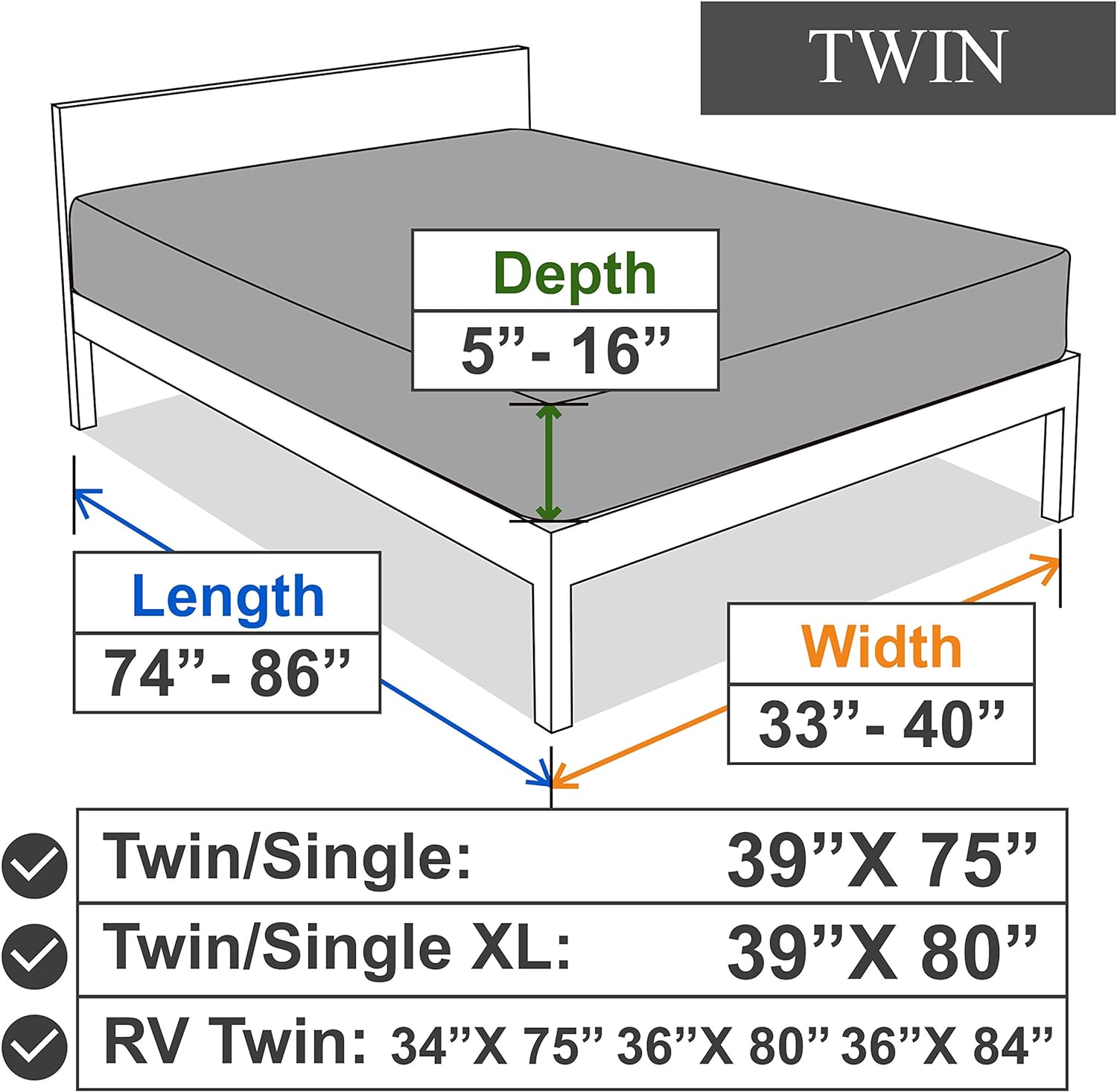 Dark Gray Stretch Fitted Sheet for Twin XL Mattress