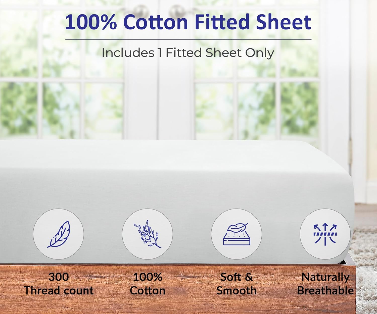 Royale Linens 300 TC Twin Fitted Sheet - 100 Combed Cotton Deep Pocket