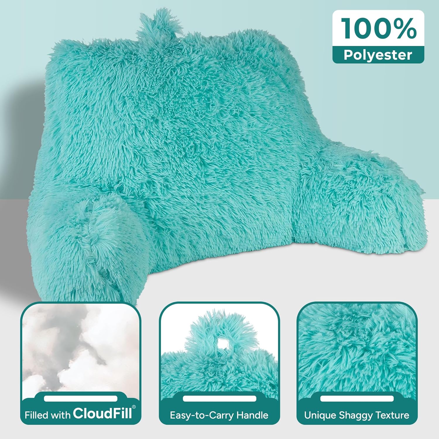 Klear Vu Shaggy Aqua Reading Pillow with Lumbar Support