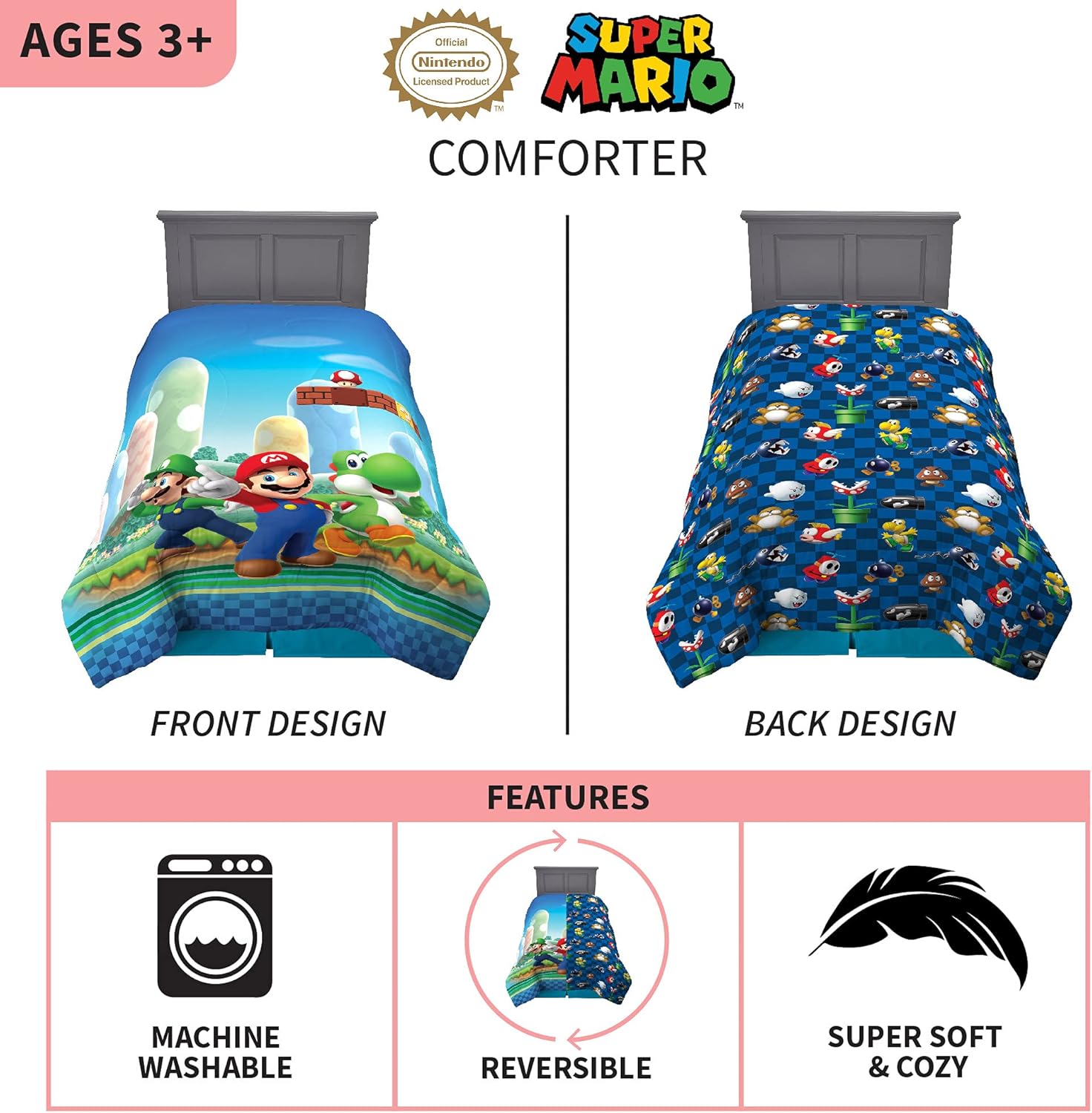 Franco Kids Bedding Super Soft Microfiber Reversible Comforter - Mario