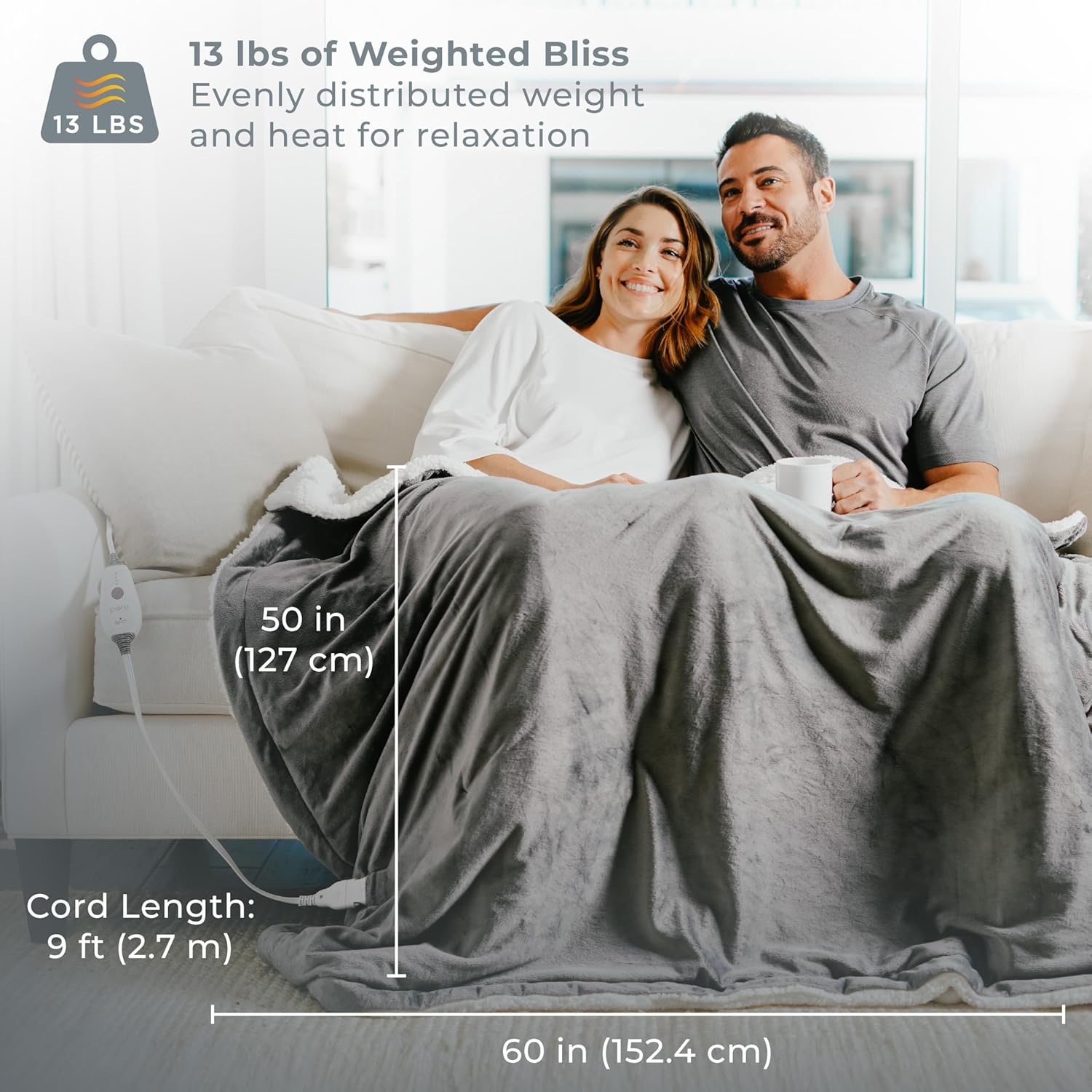 Pure Enrichment Heated Weighted Blanket 13 lbs 50x60 2-in-1