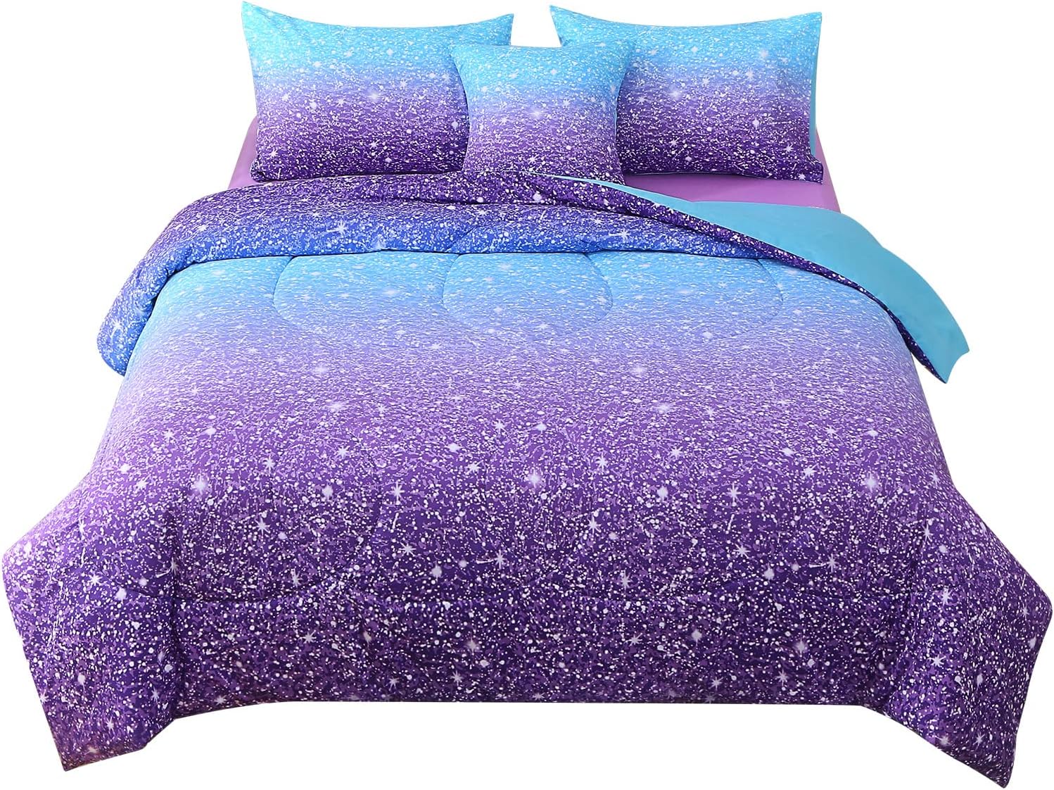 JQinHome Glitter Comforter Set Twin Size Blue Purple