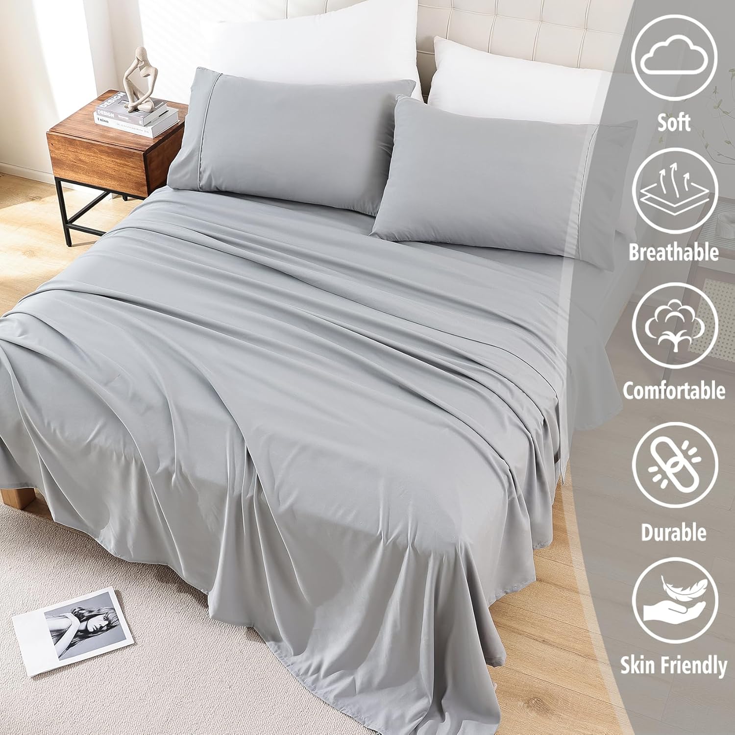 Whitney Home Textile Twin Sheet Set - Luxury Soft Grey