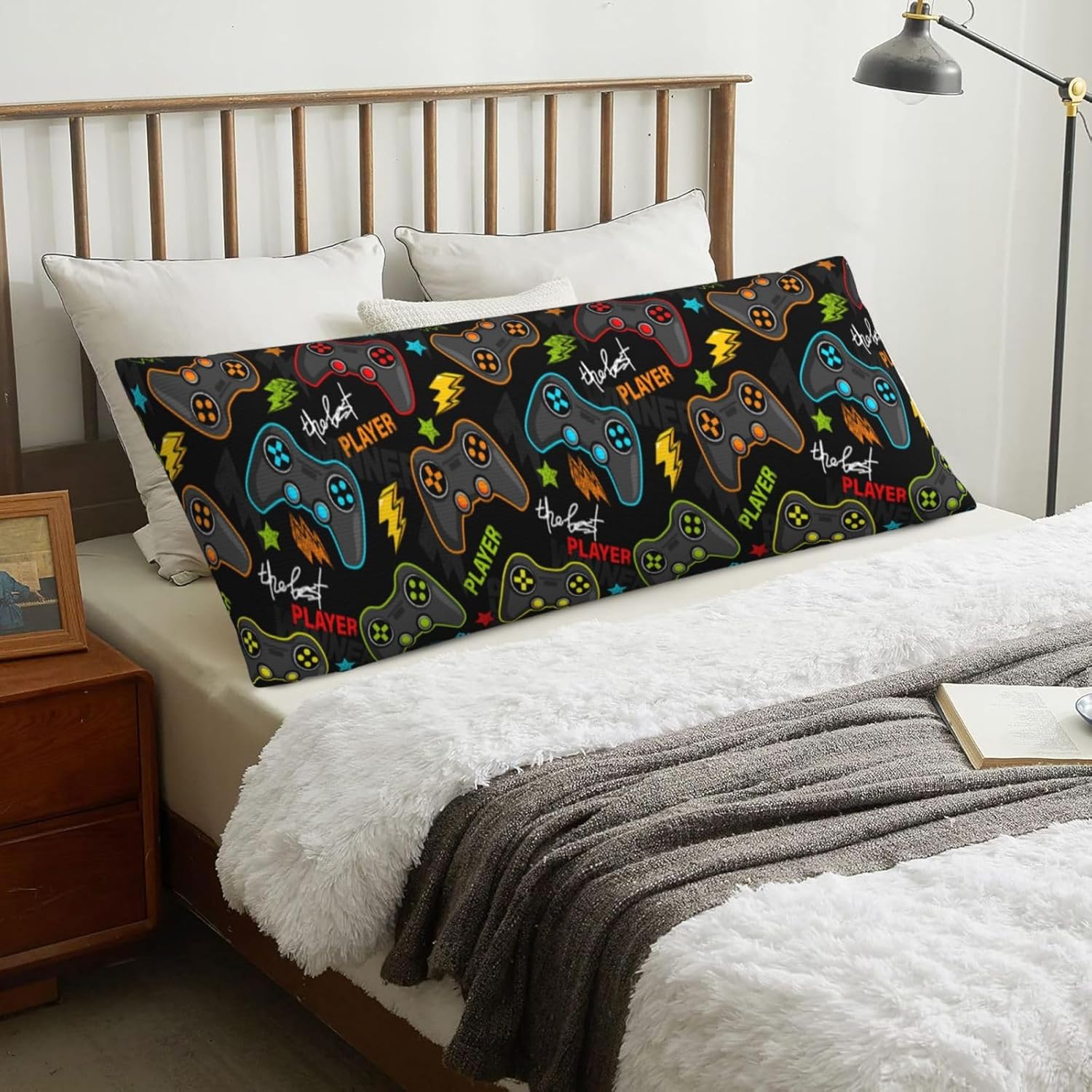 Gaming Body Pillow Case for Boys 20x60 Microfiber with Zipper