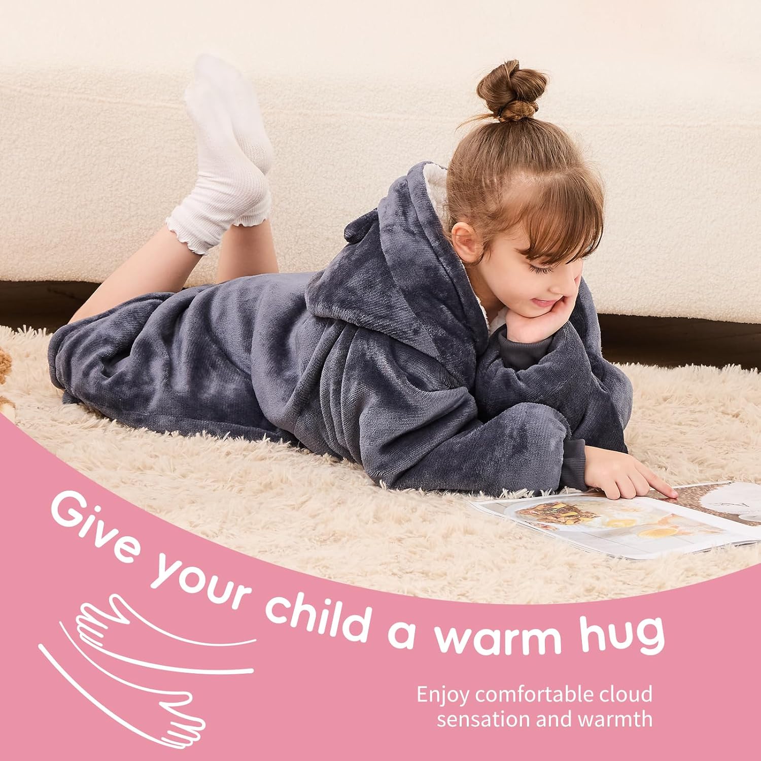 yescool Wearable Blanket Hoodie for Kids One Size Grey