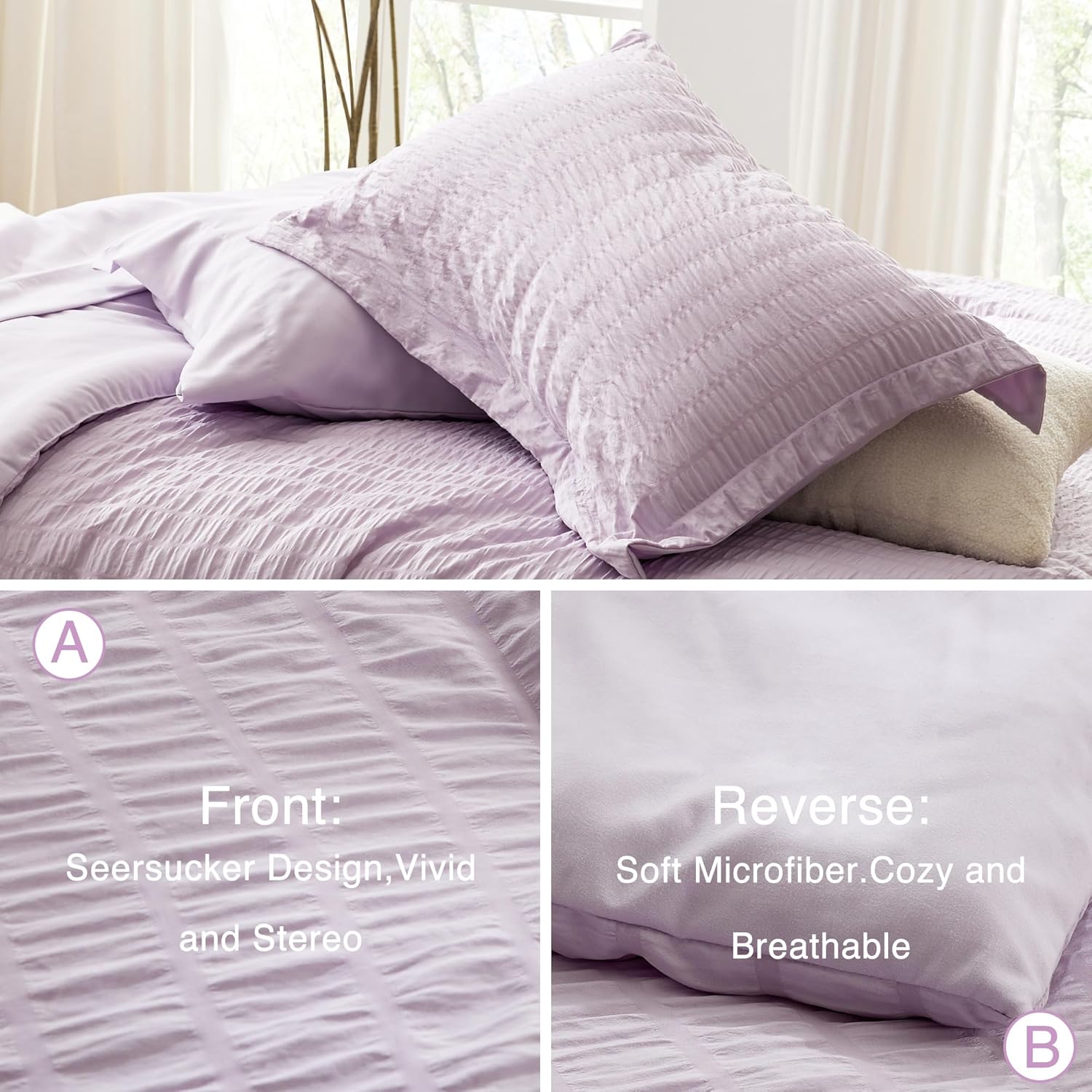 Loves Cabin Seersucker Lavender Comforter Set 5 Pieces