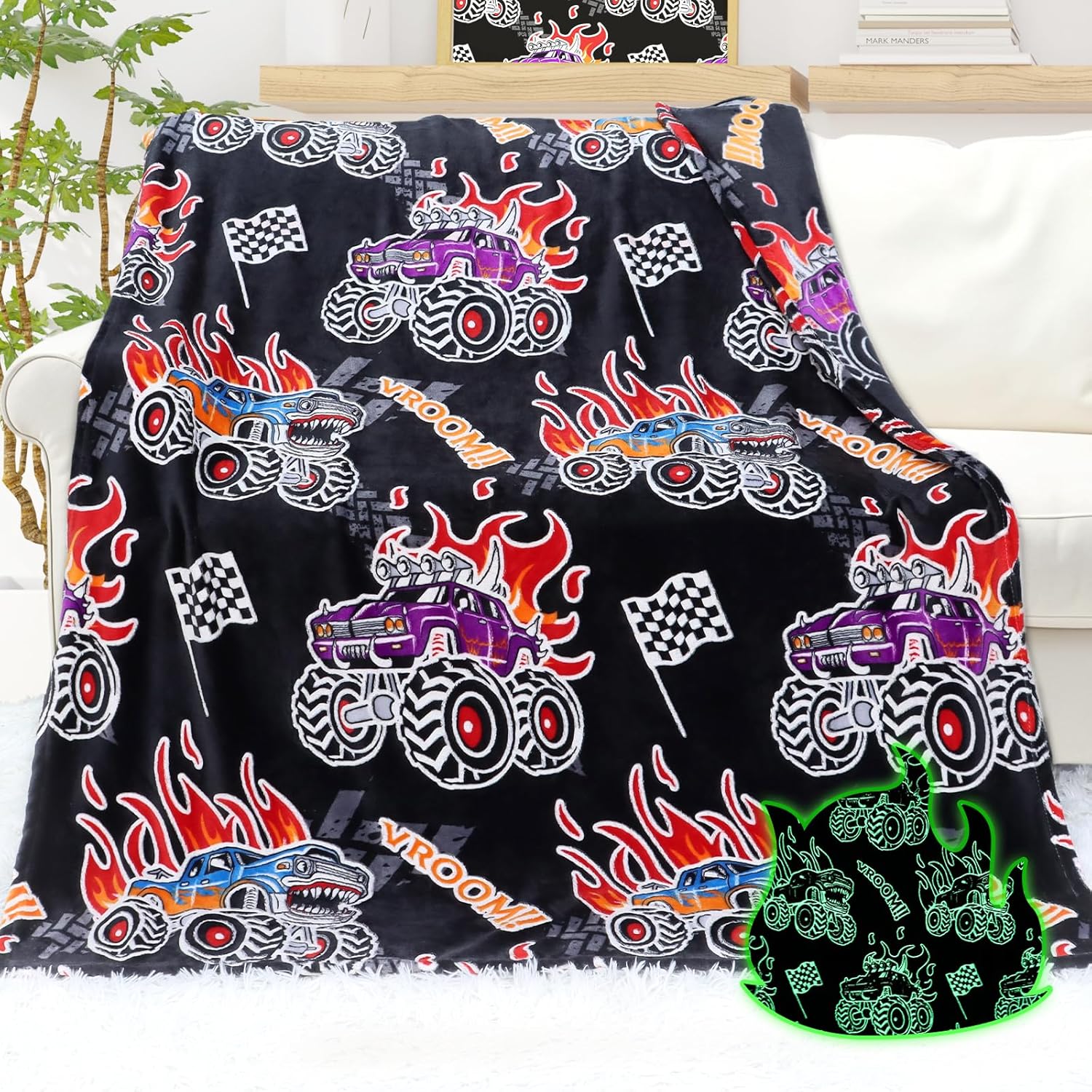 AISDE Glow in The Dark Truck Blanket for Boys 60x50