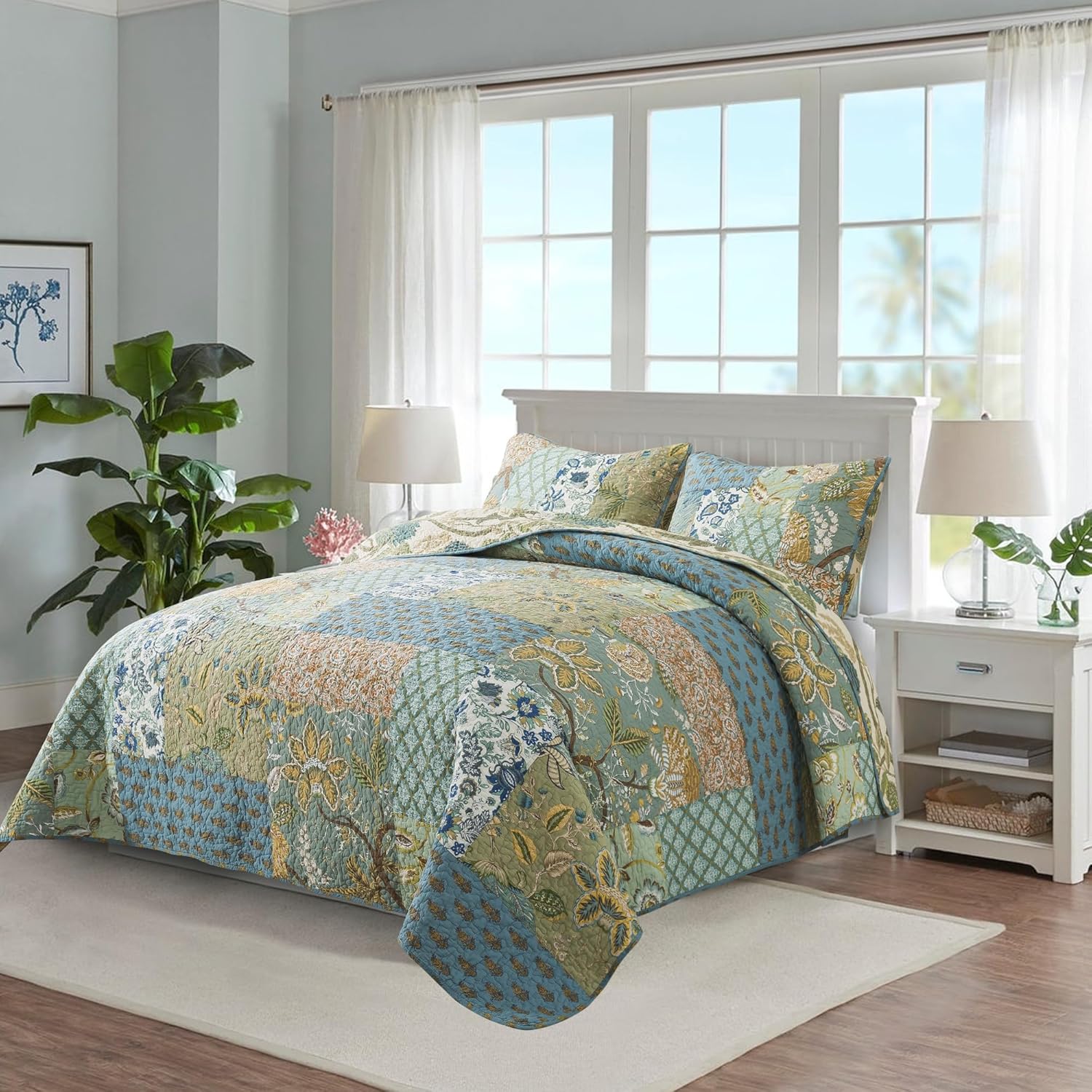 NEWLAKE California King Quilt Set with Patchwork Design