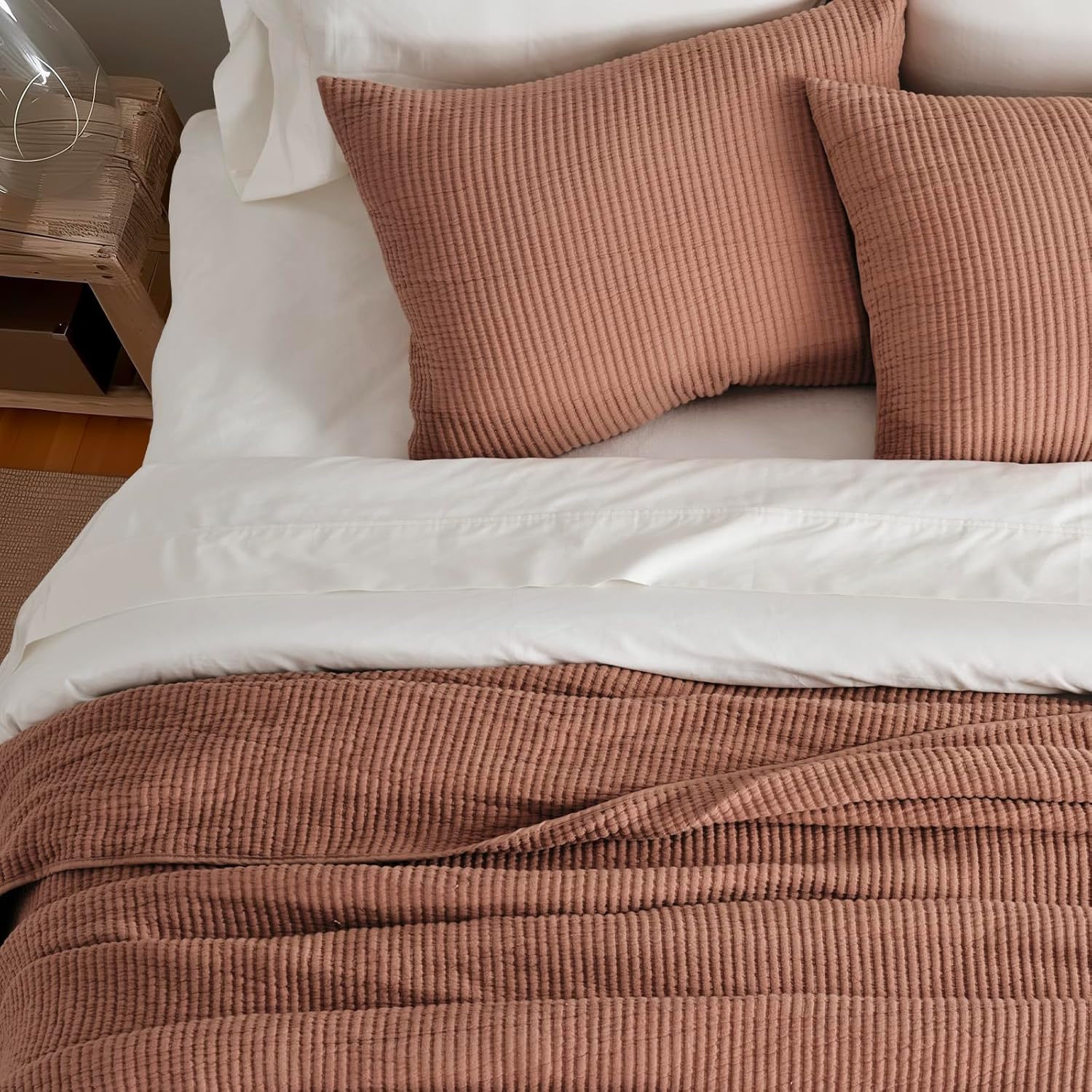 EVERGRACE Cotton Coverlet Set King Size 3 Pieces