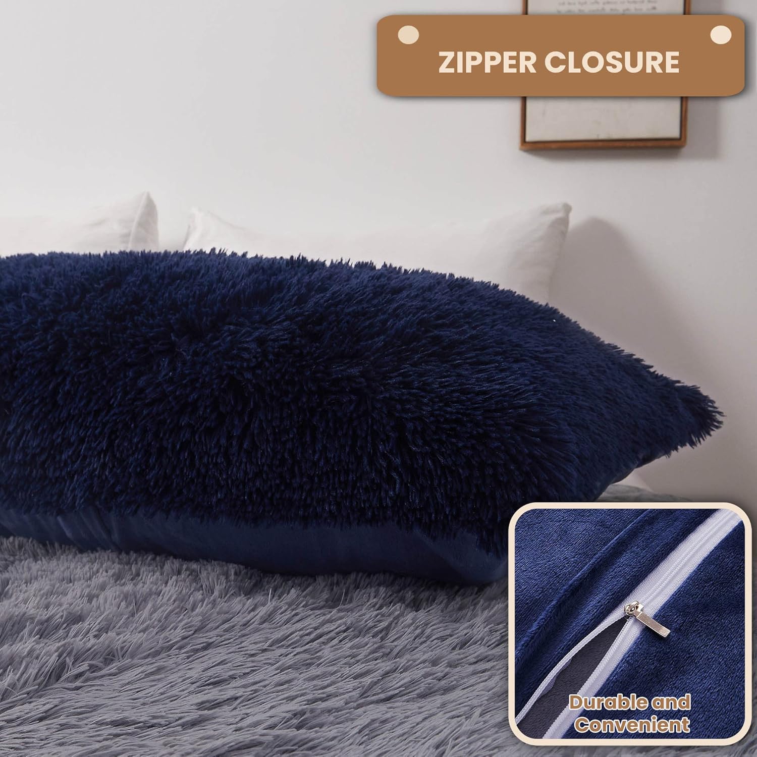 MEGO Shaggy Faux Fur Body Pillow Cover - Dark Blue