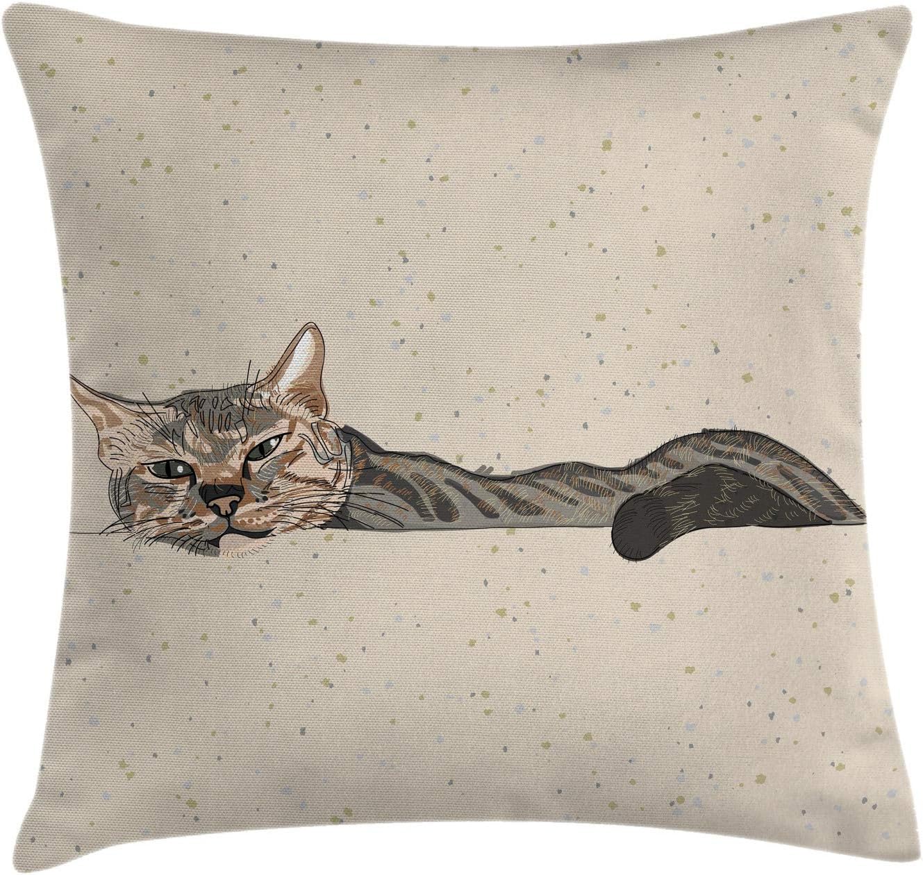 Ambesonne 24x24 Lazy Cat Throw Pillow Cover