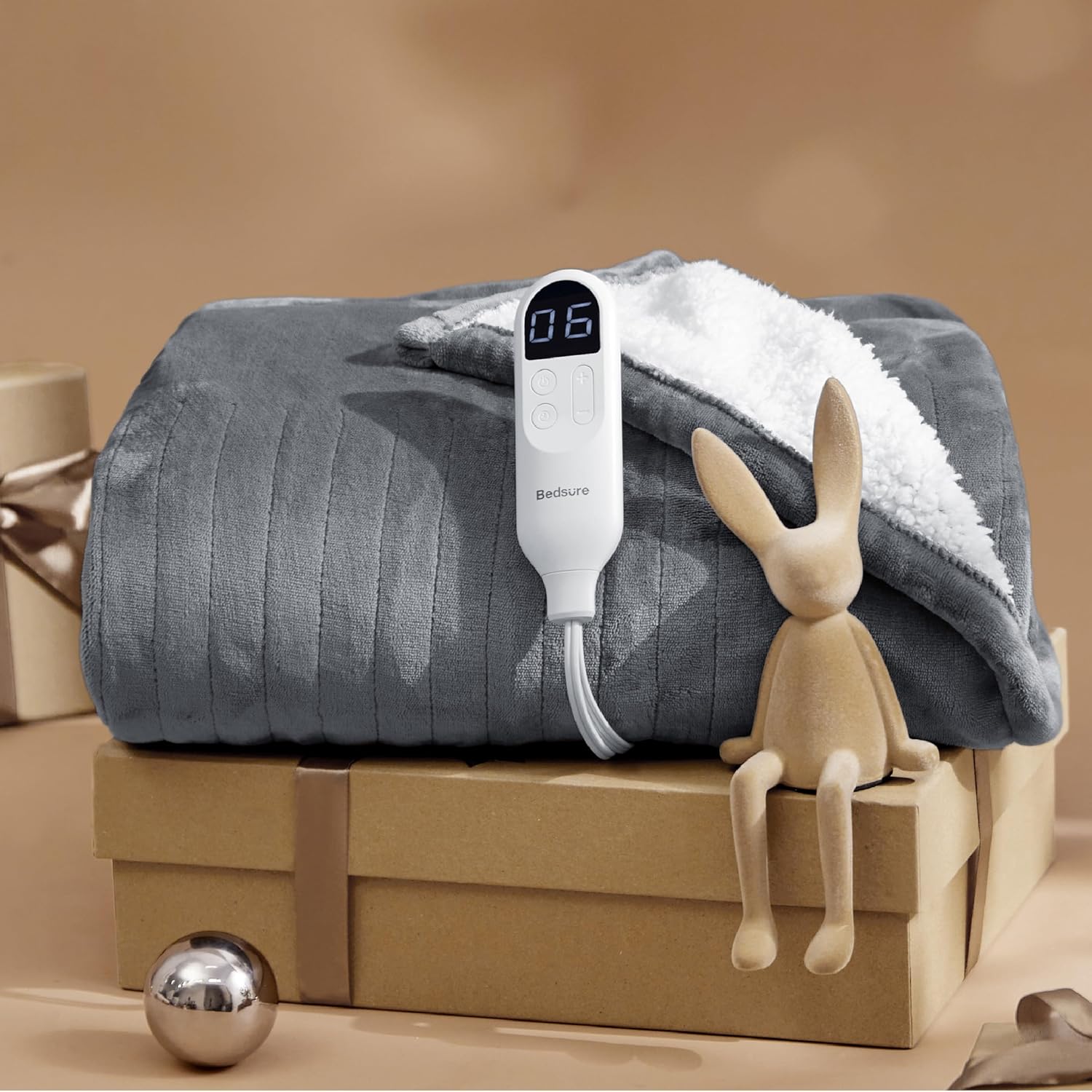 Bedsure Heated Throw Blanket - 6 Heating Levels 4 Time Settings Grey