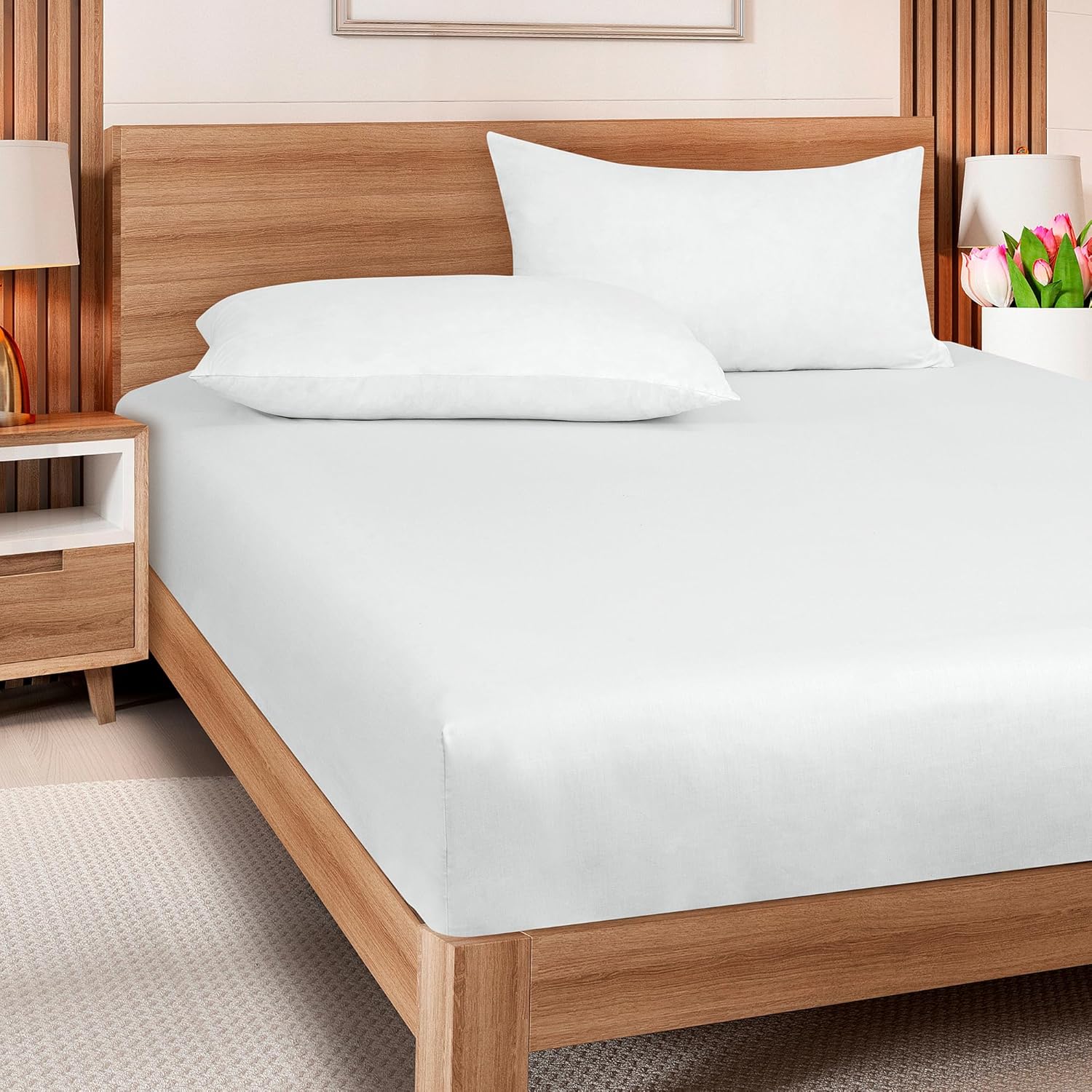Royale Linens 300 TC Twin Fitted Sheet - 100 Combed Cotton Deep Pocket