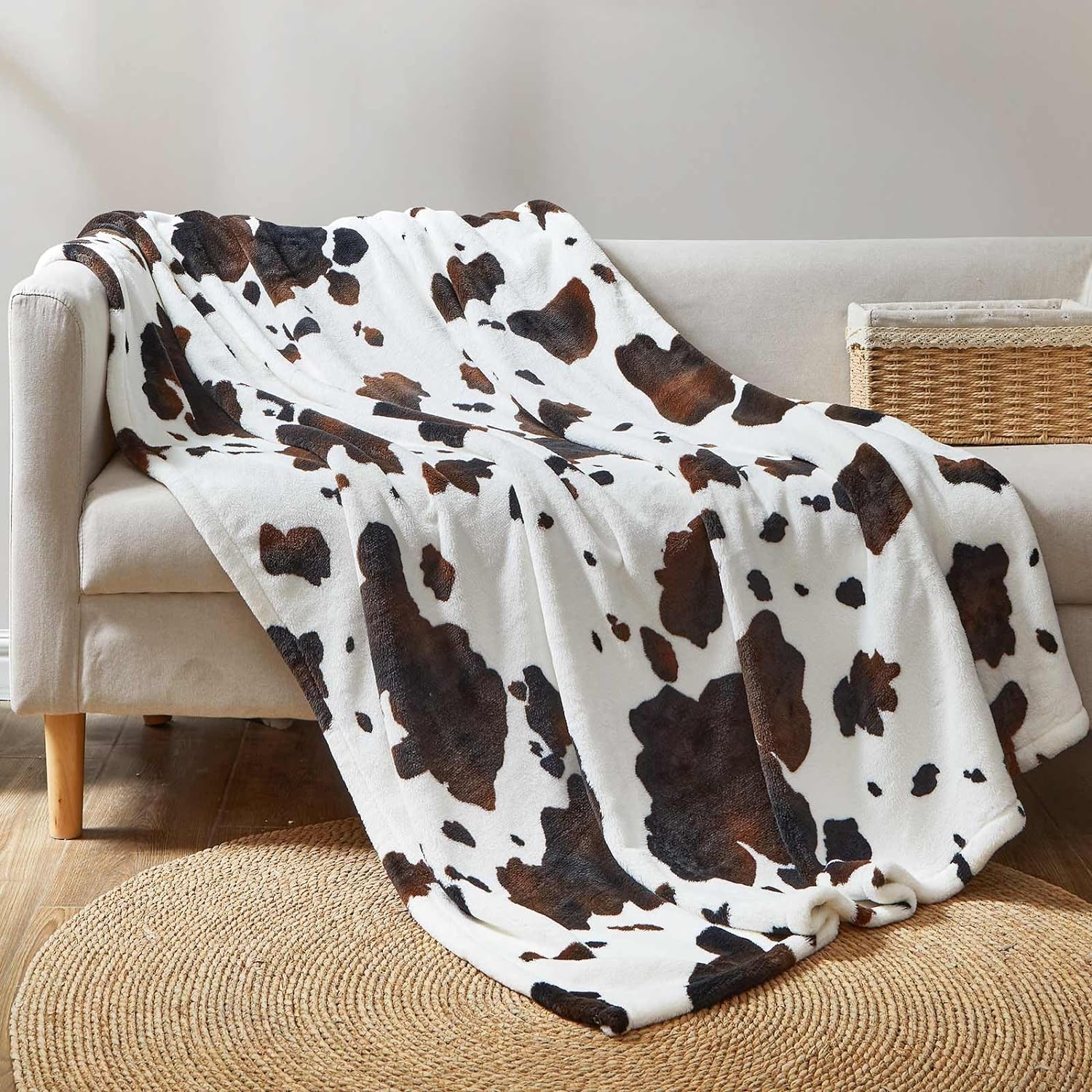 Cozy Bliss Cow Print Throw Blanket 50x60 Non Shedding Warm Super Soft 330GSM