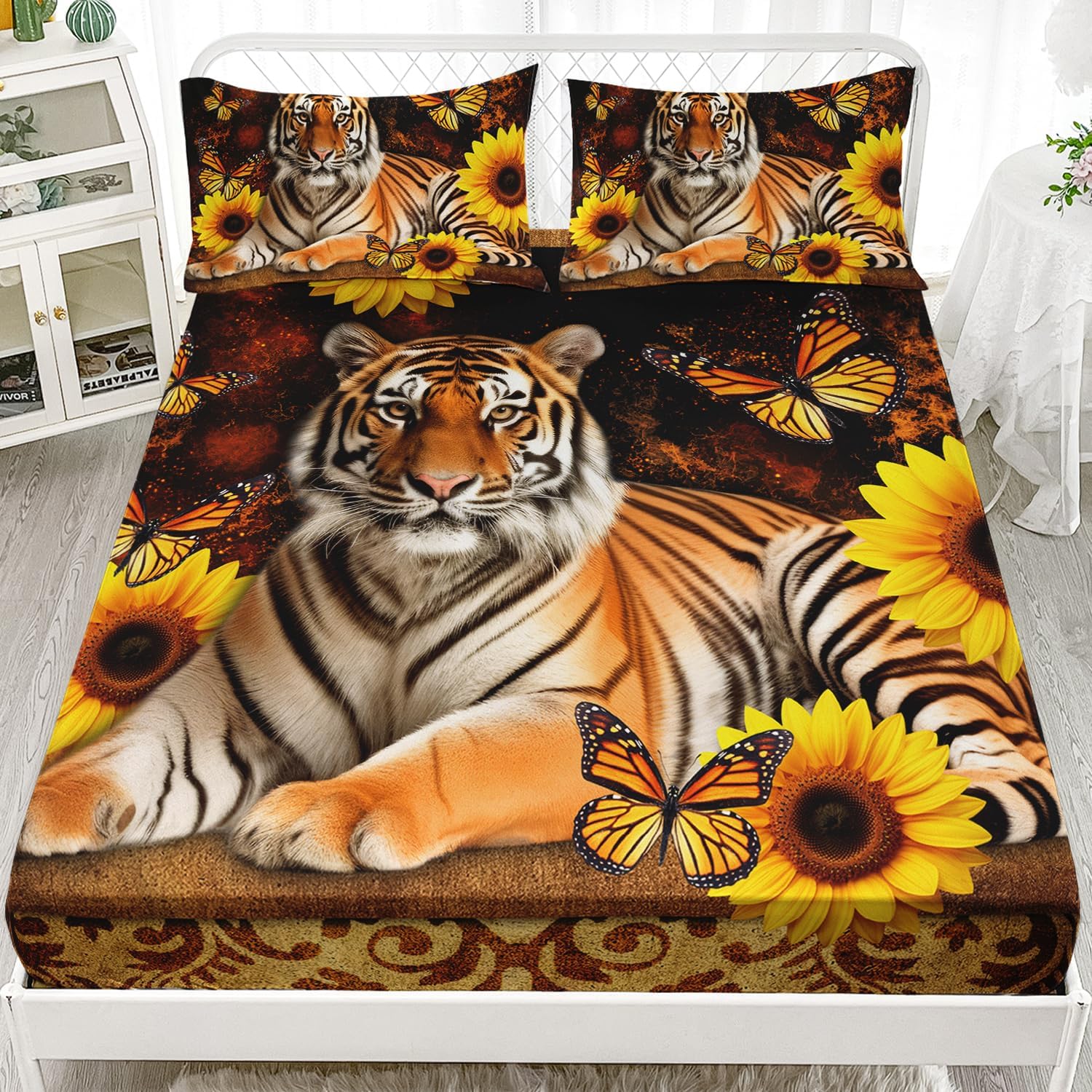 AILONEN Tiger Fitted Sheet Set Twin XL 3 Pieces with 2 Pillowcases