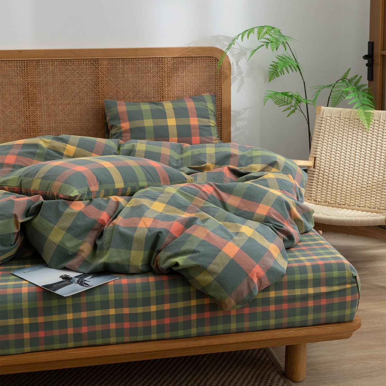 VM VOUGEMARKET Plaid Duvet Cover Set Queen