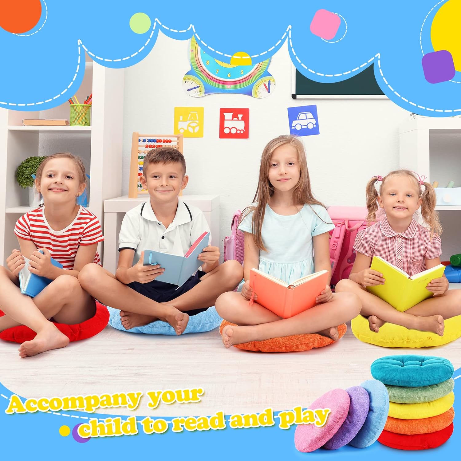 Fumete 8 Pcs 16 Inch Round Floor Cushions for Kids
