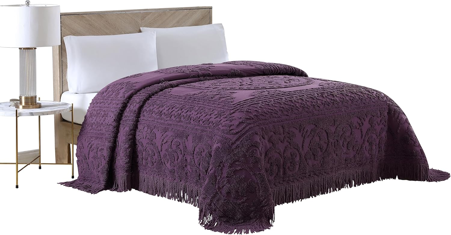 Beatrice Home Fashions Medallion Chenille Bedspread Queen Eggplant 1