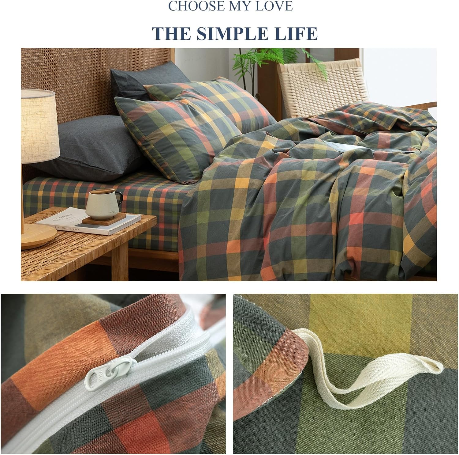 VM VOUGEMARKET Plaid Duvet Cover Set Queen