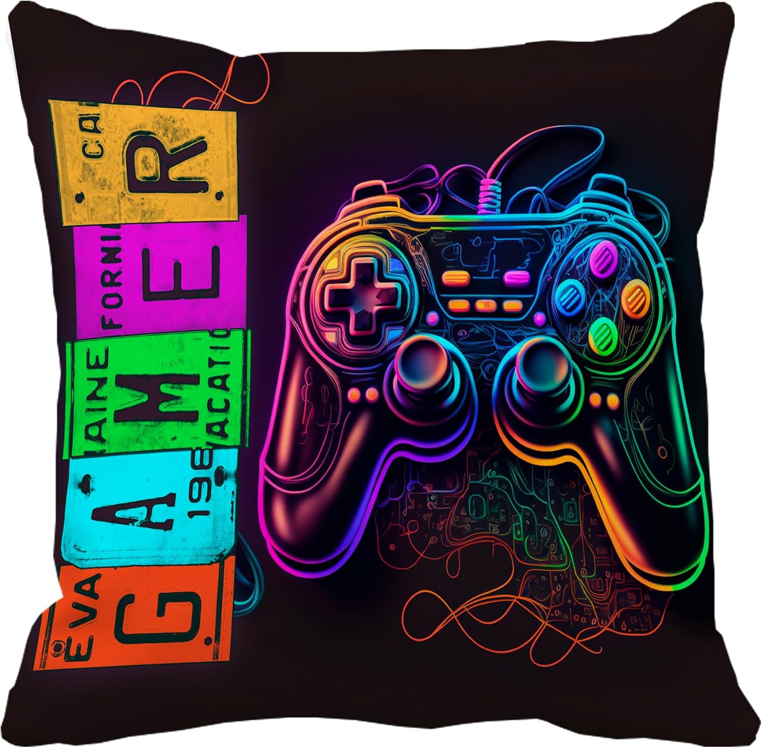 Leaveland Neon Gaming Throw Pillow Cover 18x18 Inch 1