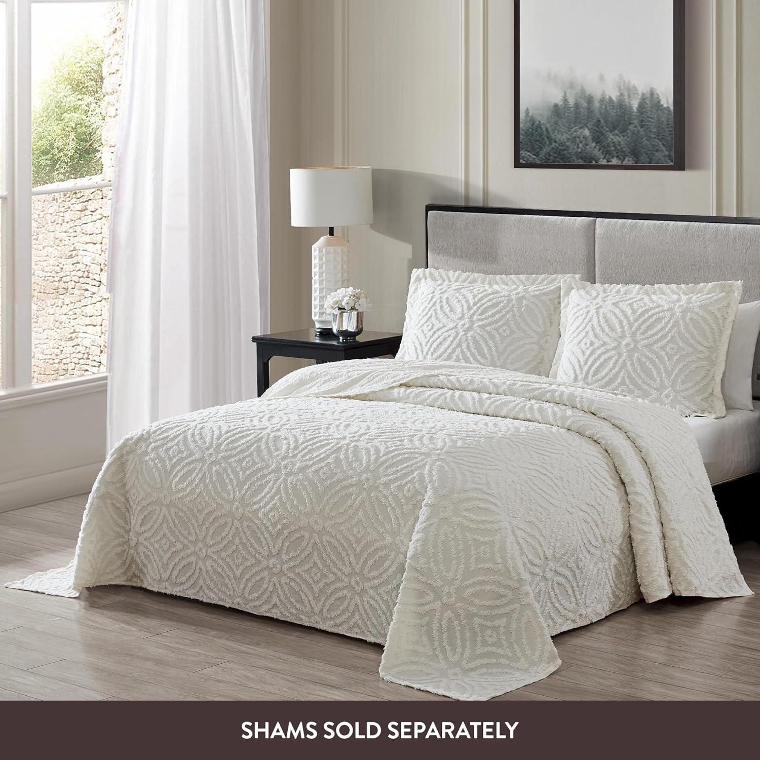 Beatrice Home Fashions Wedding Ring Chenille Bedspread Queen Ivory