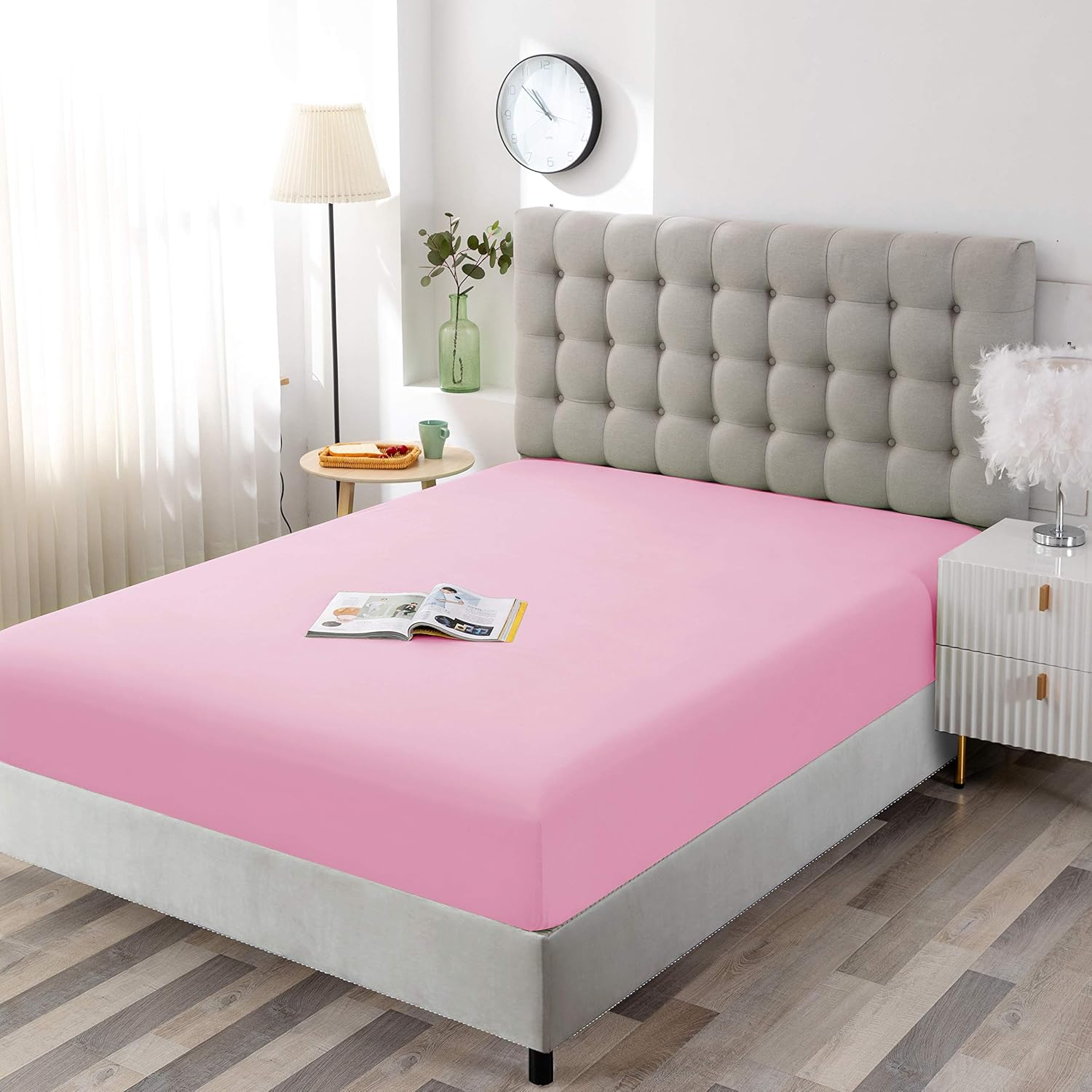 Sfoothome Twin Fitted Sheet - Ultra-Soft Microfiber Deep Pocket Pink