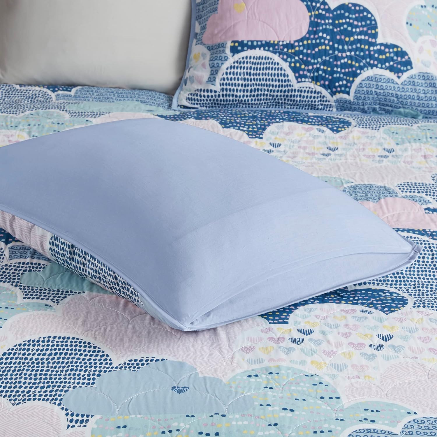 Reversible Cotton Quilt Set - Cloud Blue 5 Piece Kids Bedding