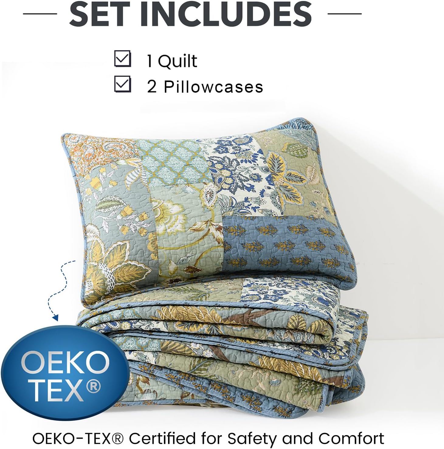 NEWLAKE California King Quilt Set with Patchwork Design