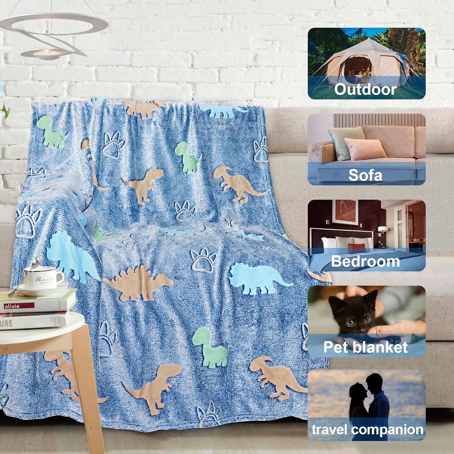 TEHALK Dinosaur Glow in the Dark Throw Blanket for Kids 1