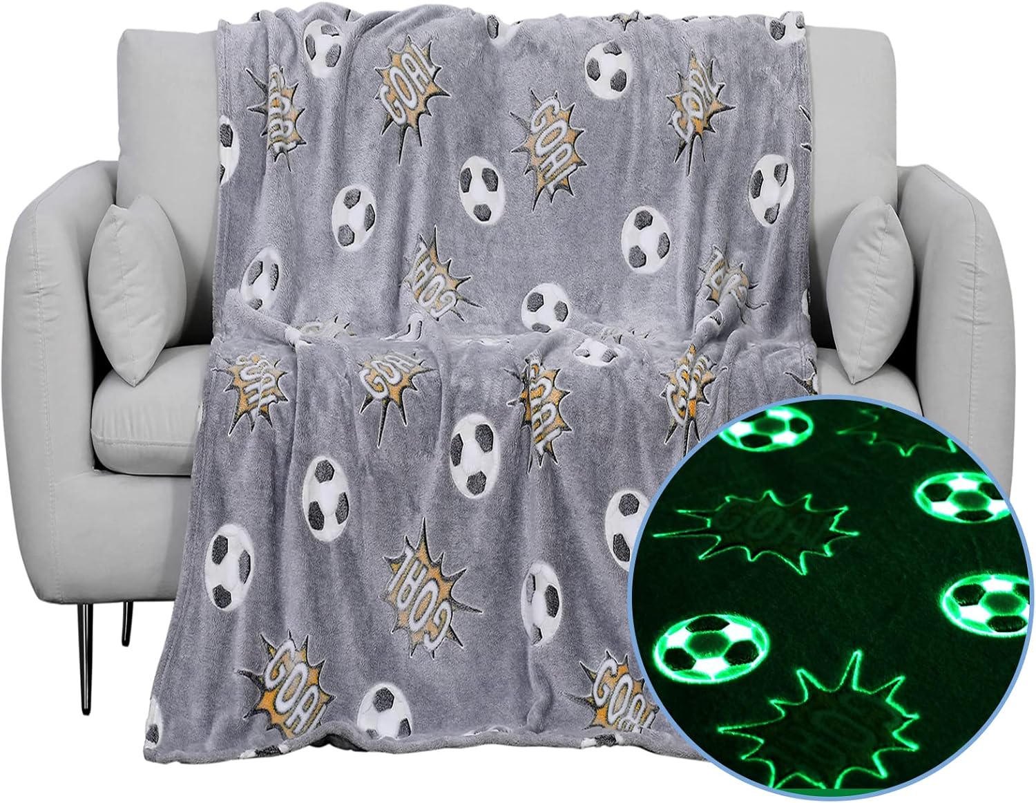 Wesan Glow in The Dark Soccer Throw Blanket 50x60