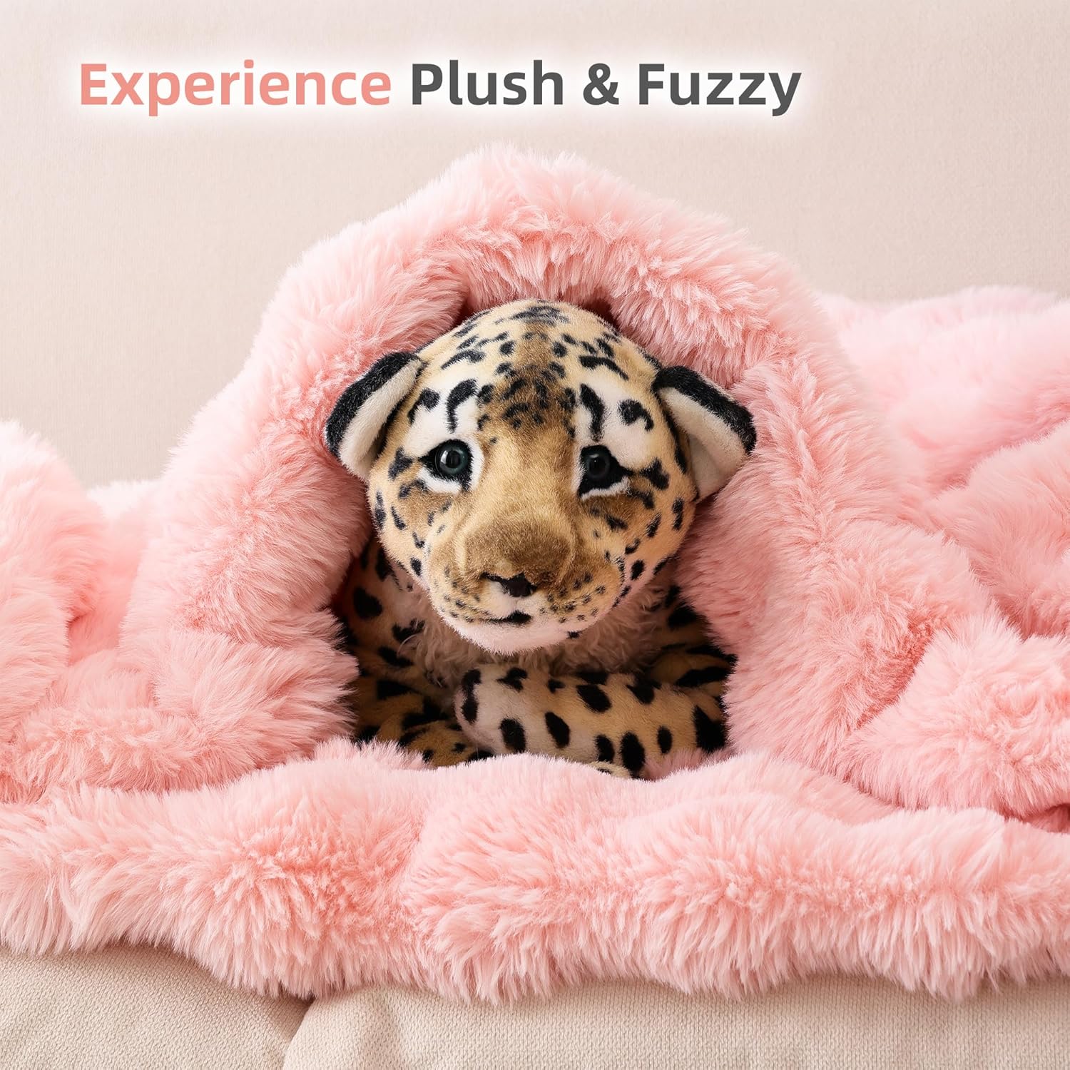 Smoofy Blush Pink Faux Fur Throw Blanket 50 x 60 Cozy Soft